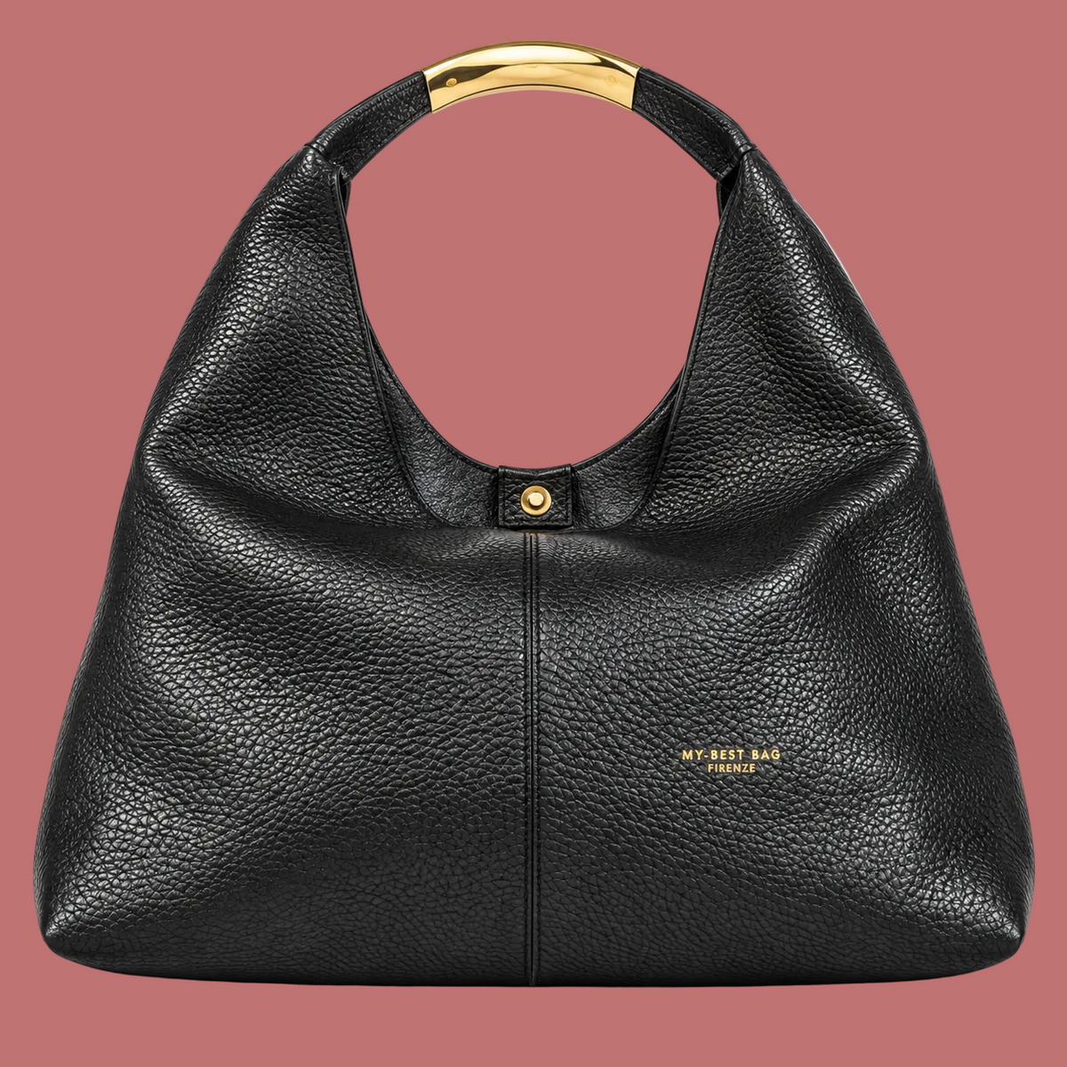 Borsa hobo My Best Bag in pelle nera con inserto dorato al manico, vista frontale