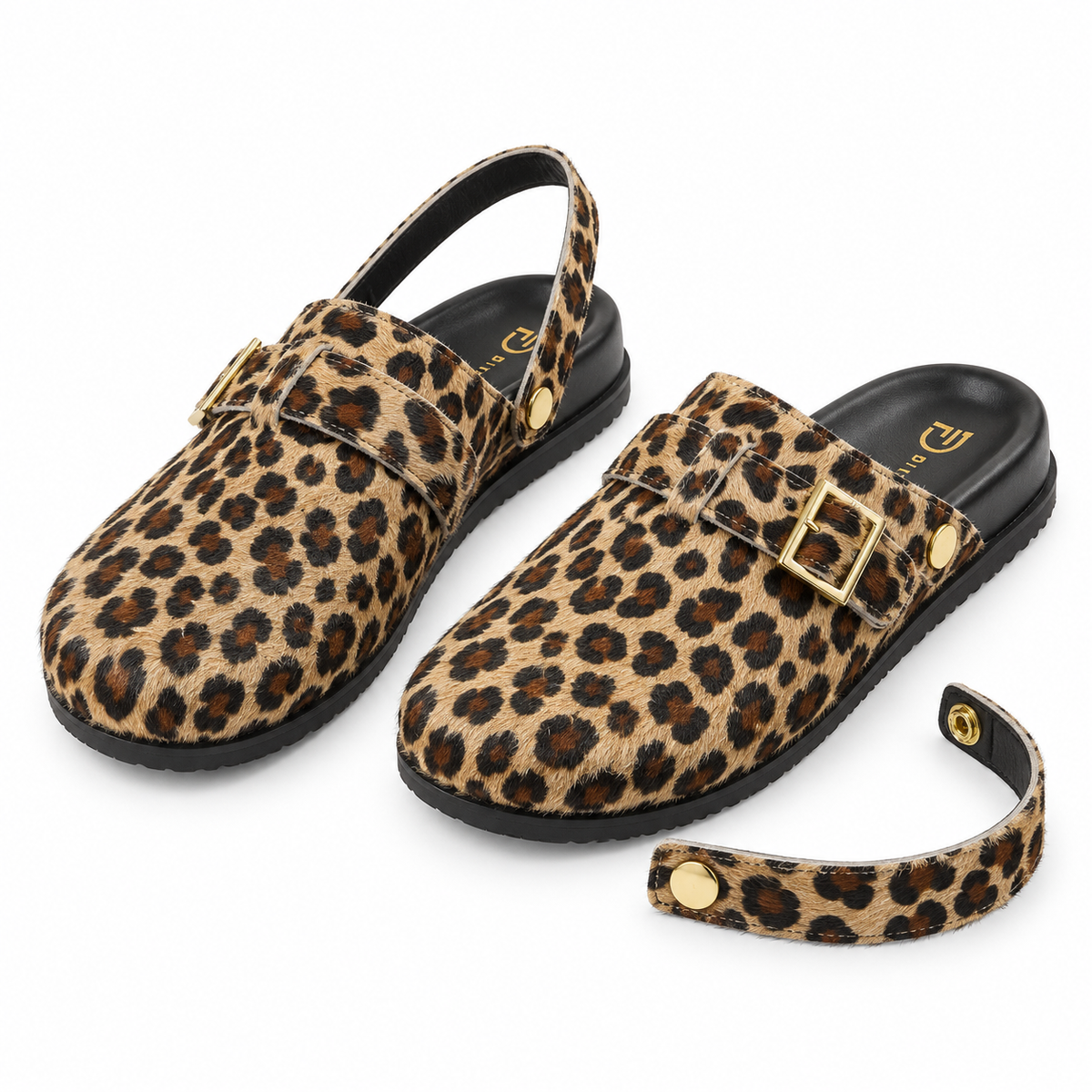 Zoccoli animalier Divine Follie con fibbie dorate
