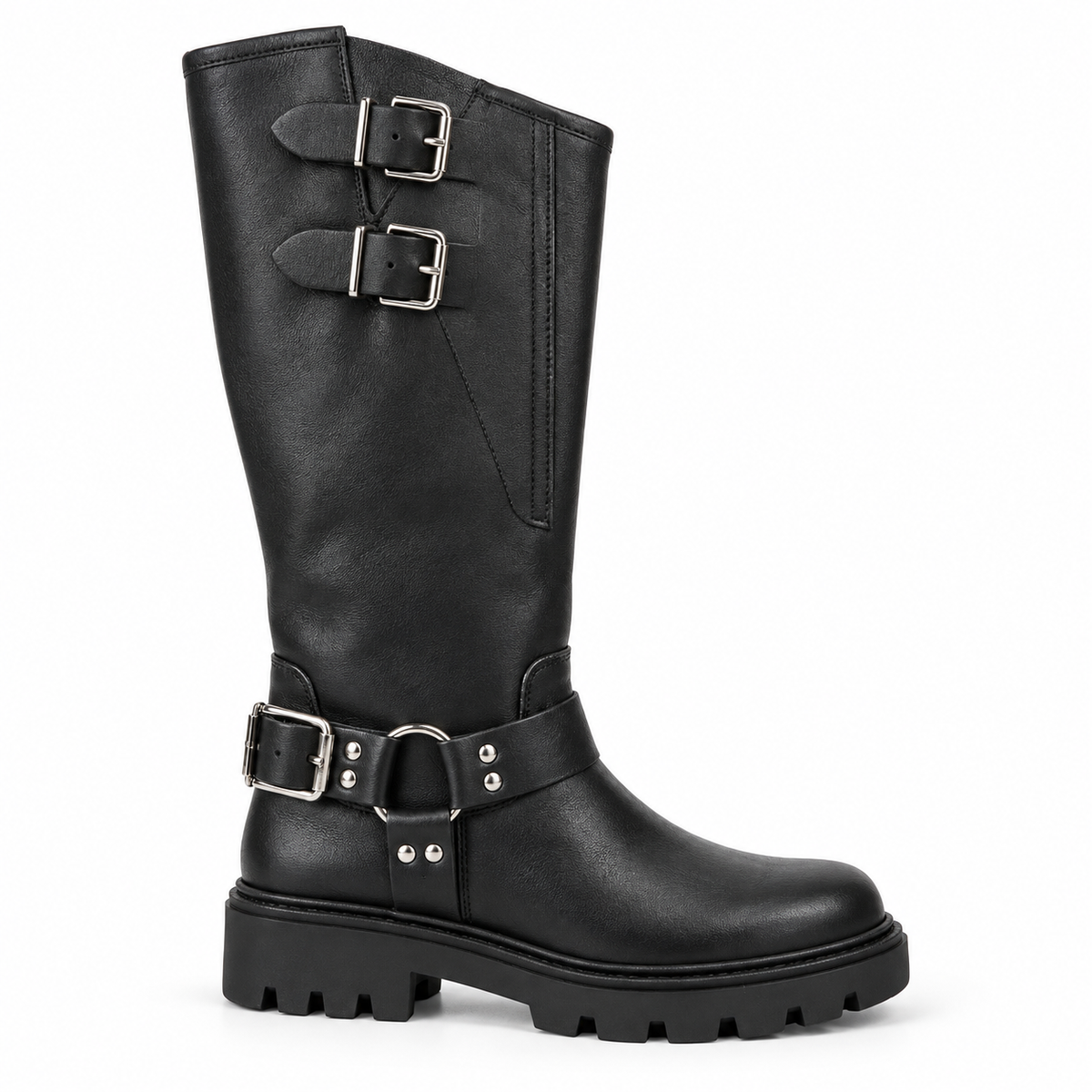 Stivali alti biker neri con fibbie