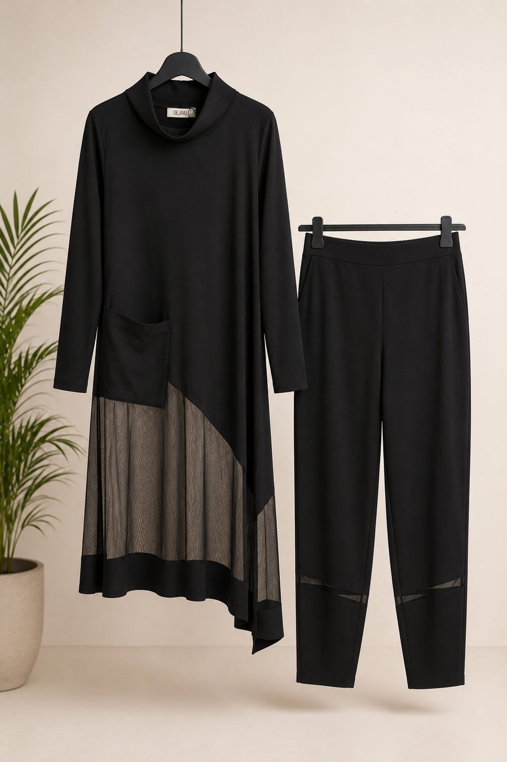 Tunica Oversize Punto Milano Tulle Collo Alto