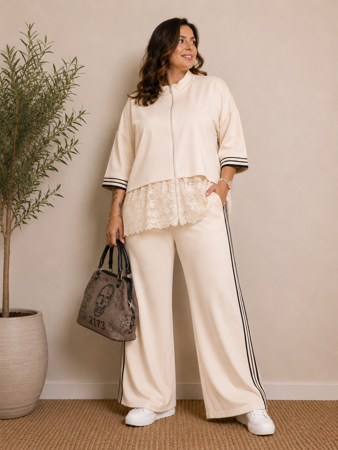 Bomber Punto Milano Marrone Pizzo Bande Laterali