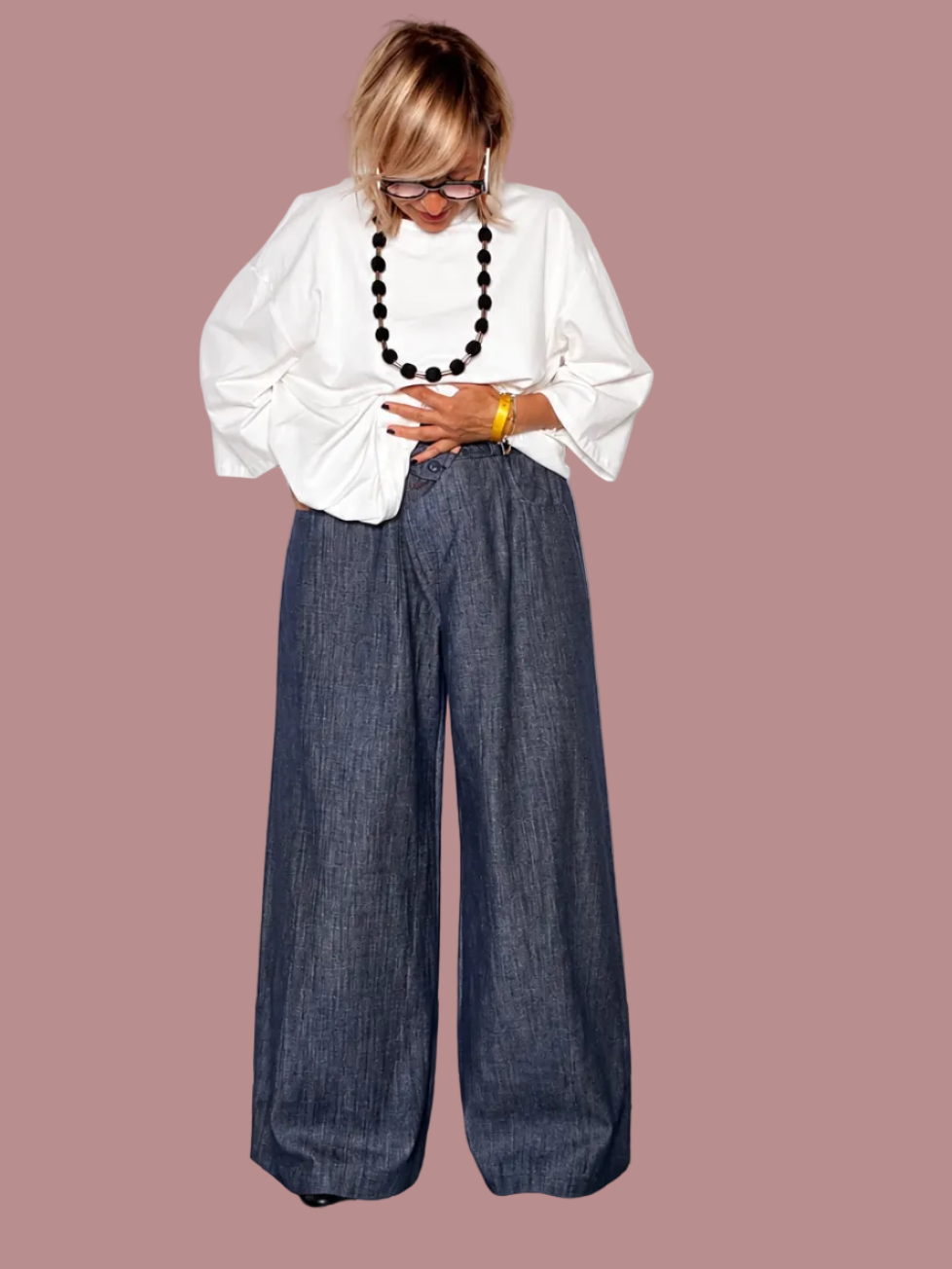 Pantalone Palazzo Maxi in Denim leggero – Extra Wide Leg con Pince