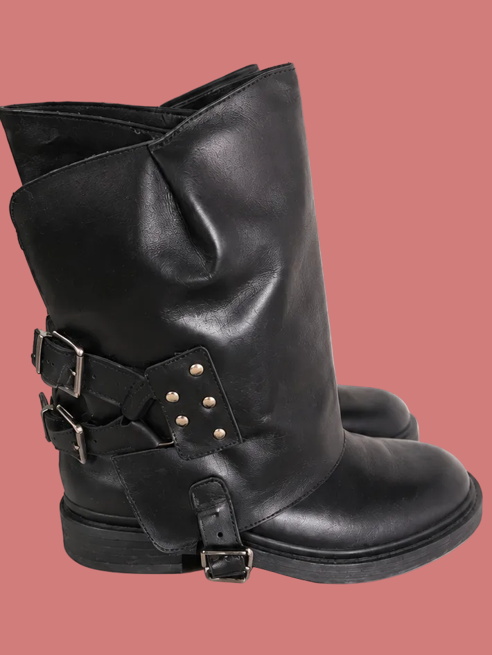 Biker Boots Neri | Doppia Fibbia Argentata | Borchie