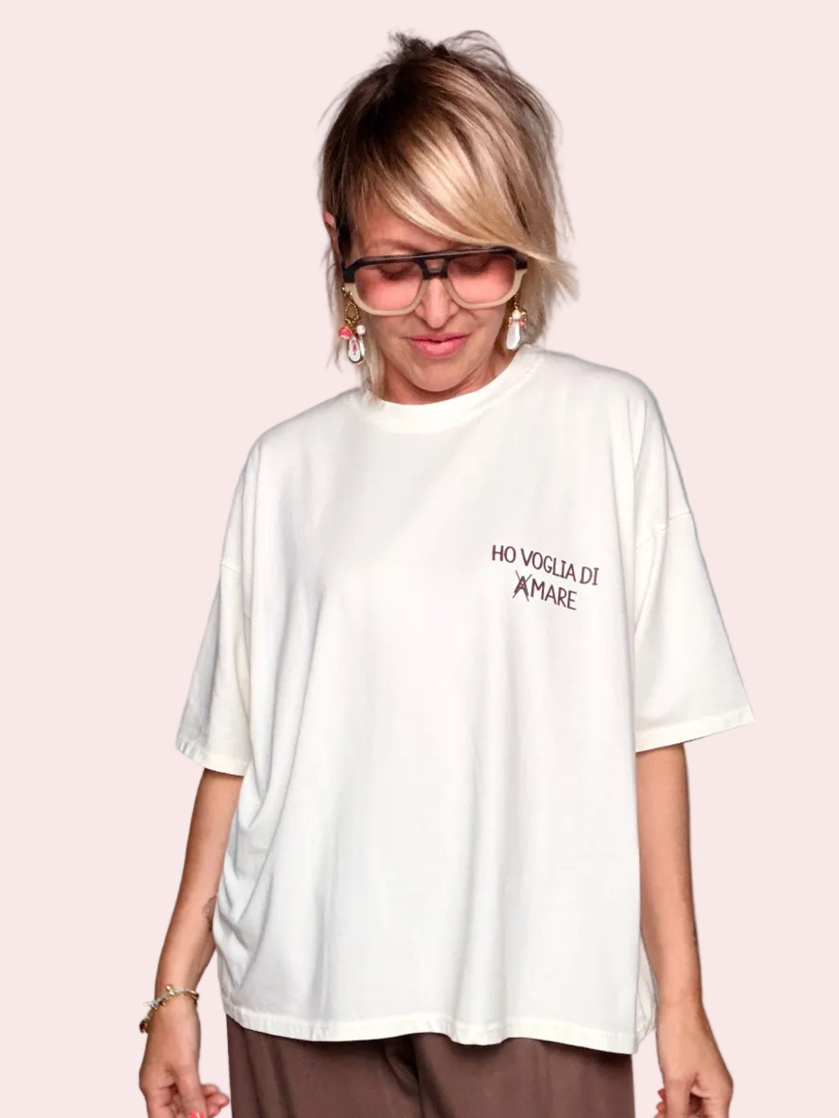 T-shirt Oversize con Stampa "Ho Voglia Di Amare"