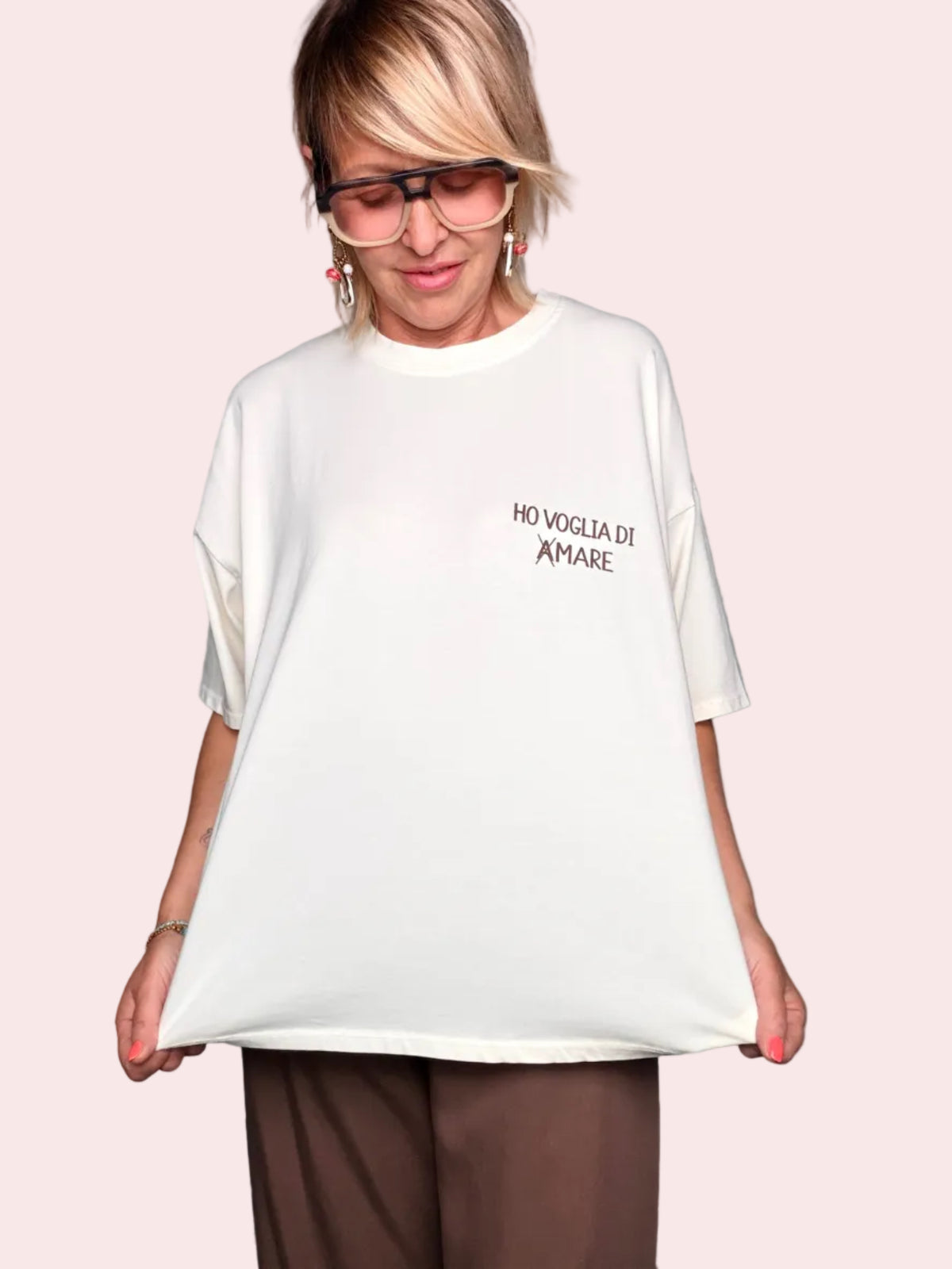 T-shirt Oversize con Stampa "Ho Voglia Di Amare"