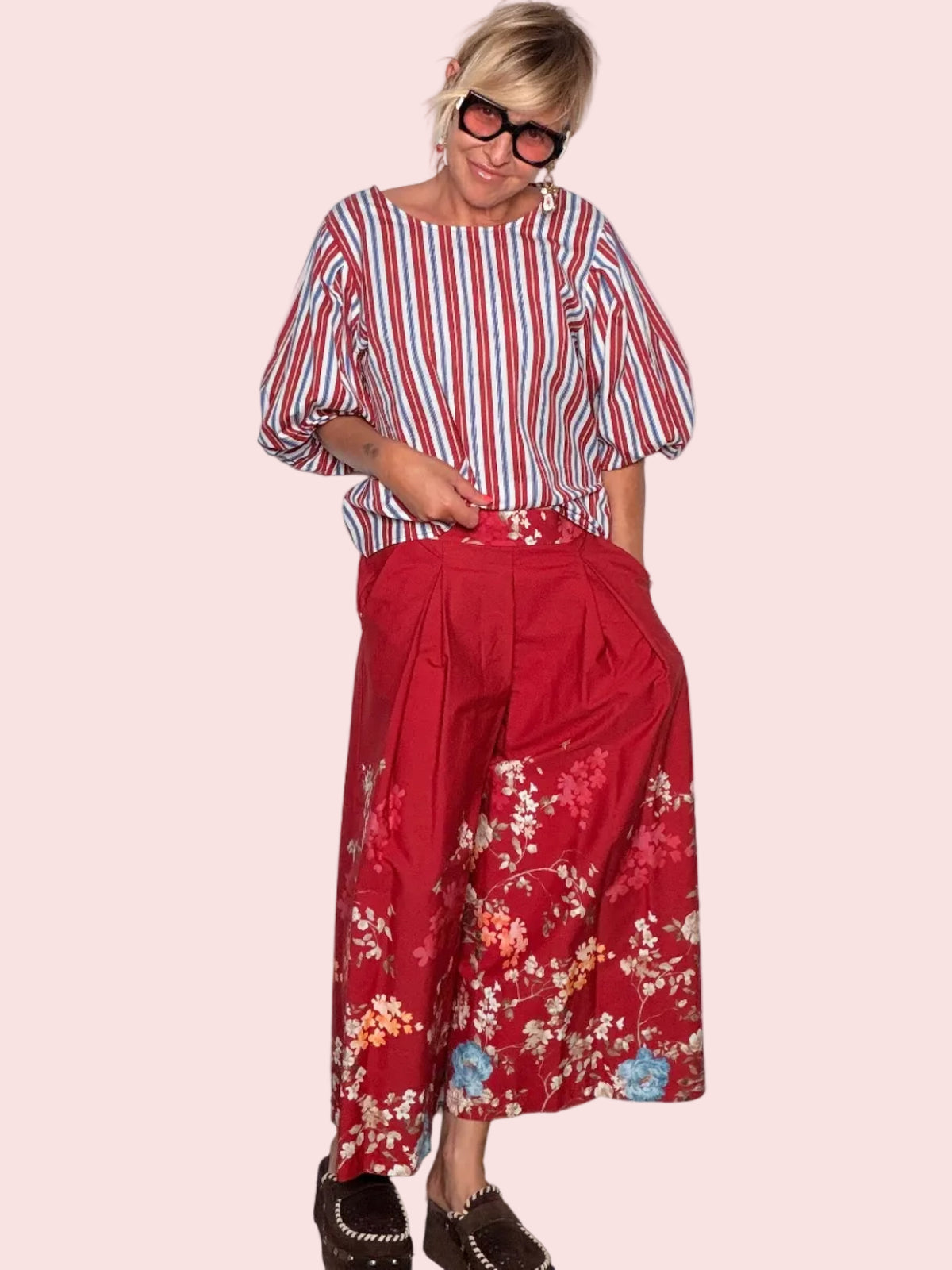 Pantalone Palazzo con Stampa Floreale