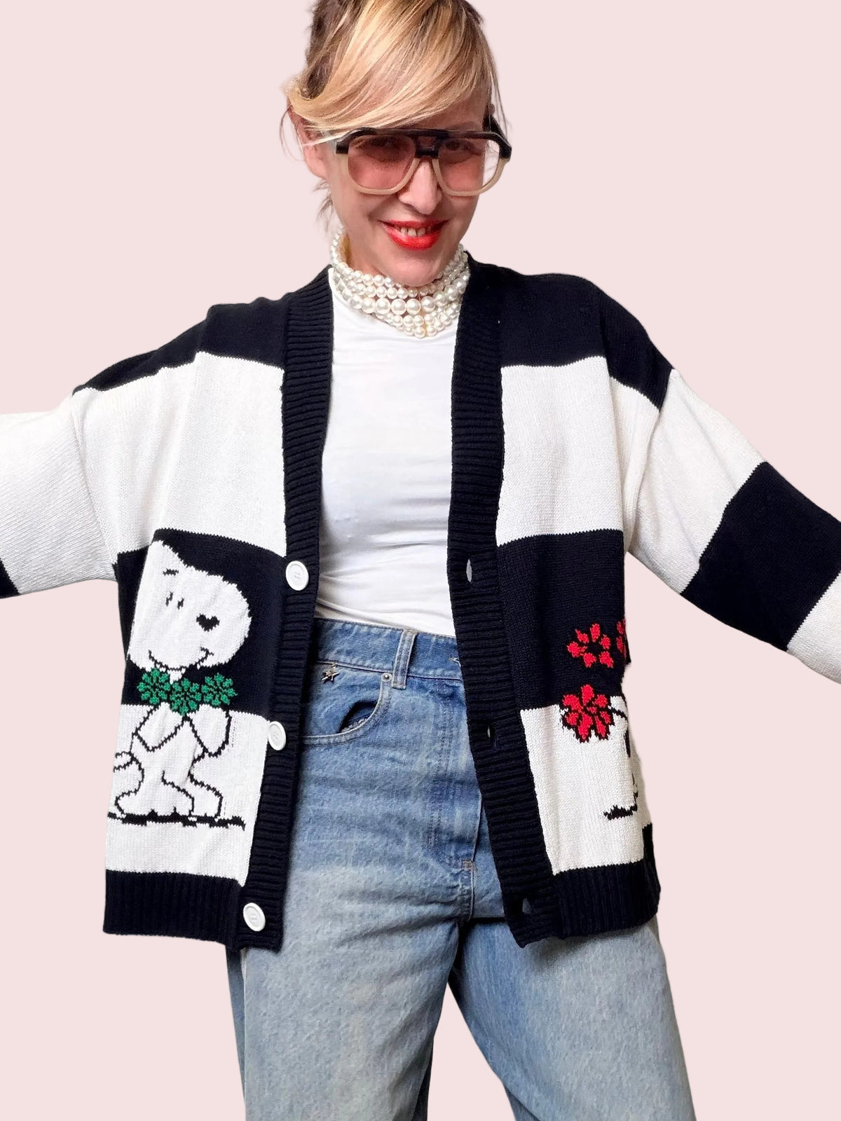 Cardigan Over a Righe con Snoopy – Cozy Chic con Personalità