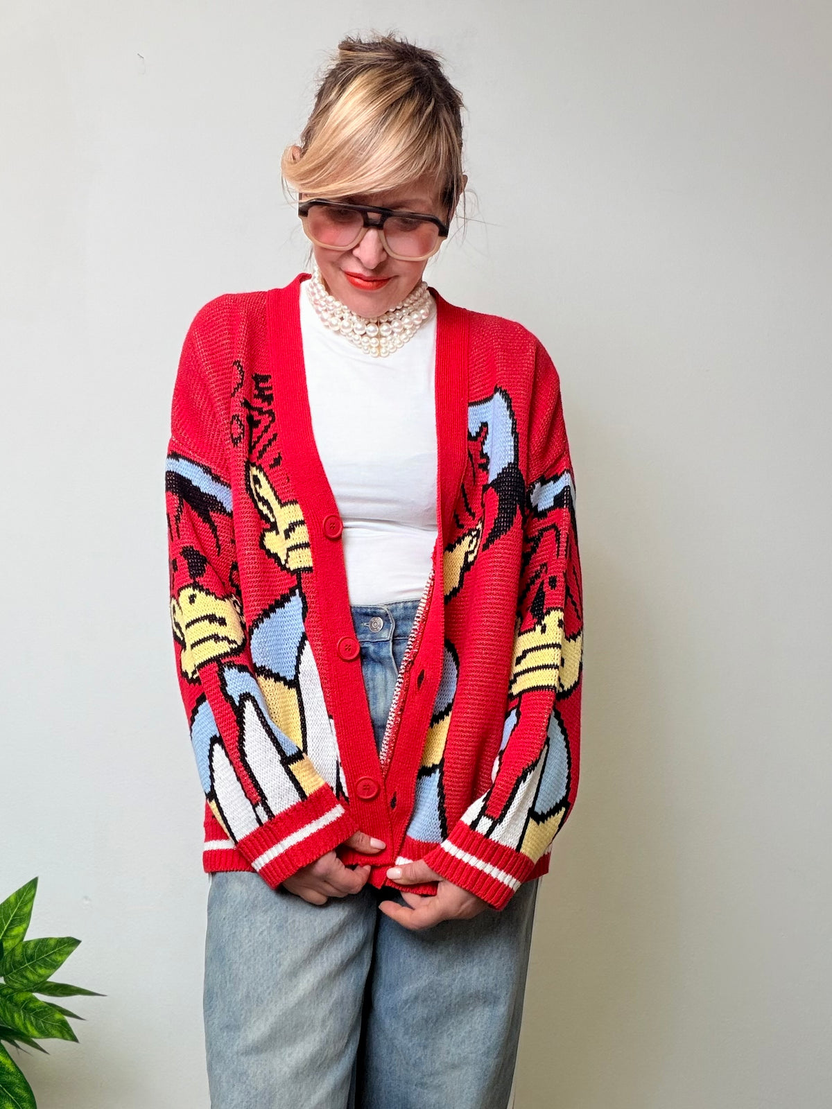 Cardigan Rosso con Design Pop Art