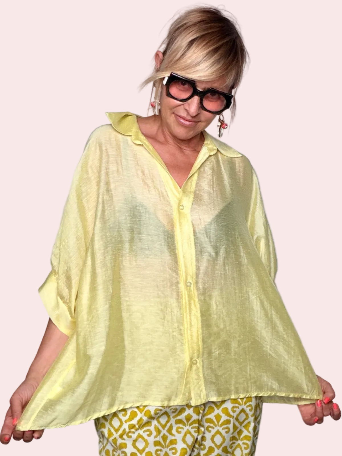 Camicia Oversize Lino e Tencel con Shimmer
