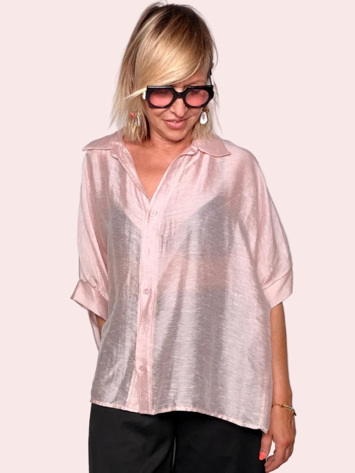 Camicia Oversize Lino e Tencel con Shimmer