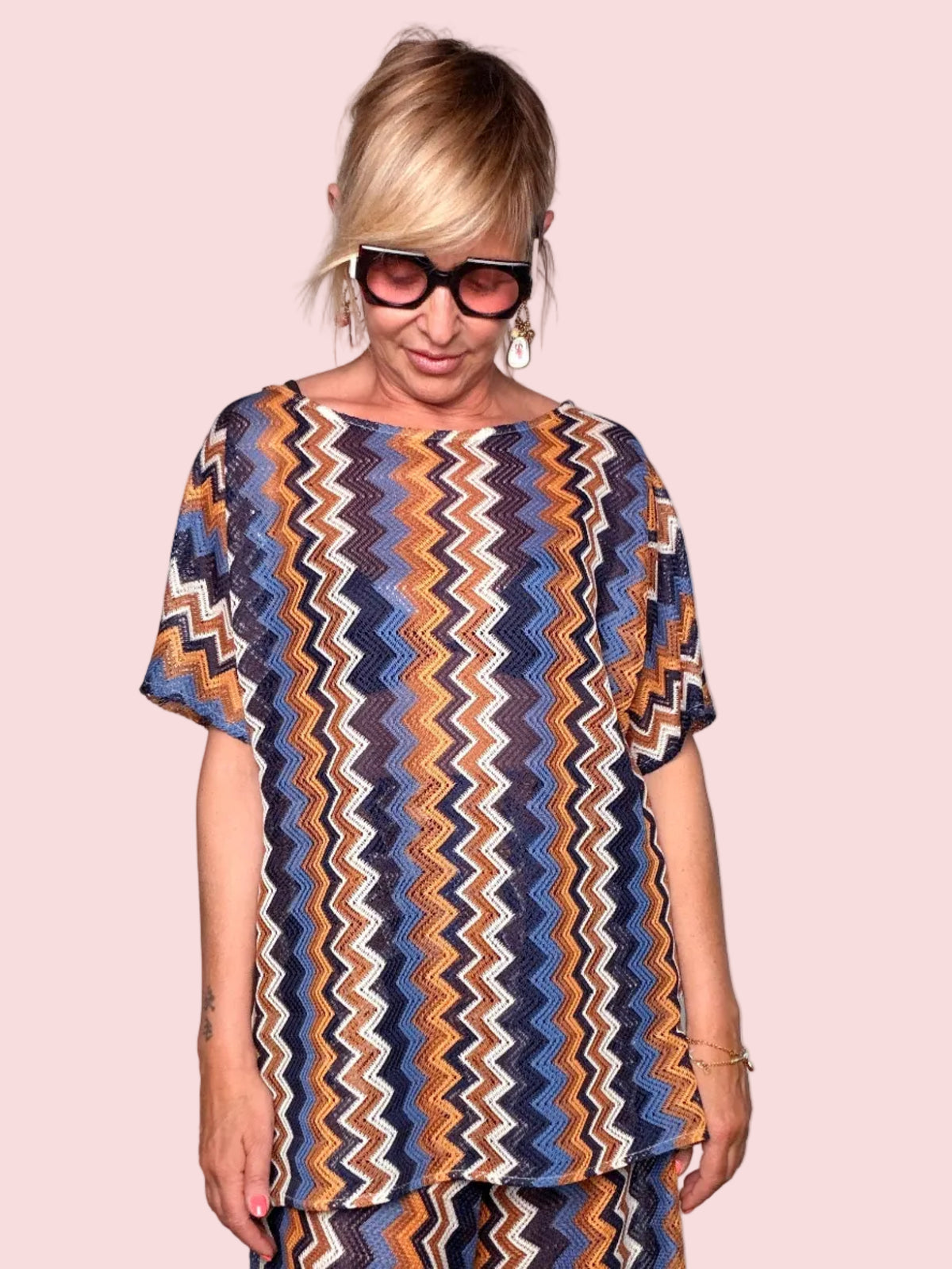 Top a Maglia Chevron Zigzag con Lurex