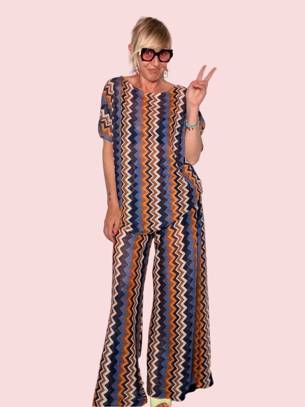 Pantalone Palazzo Chevron Zigzag con Lurex