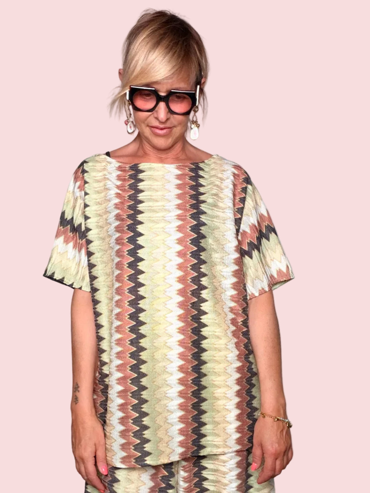 Top a Maglia Chevron Zigzag con Lurex