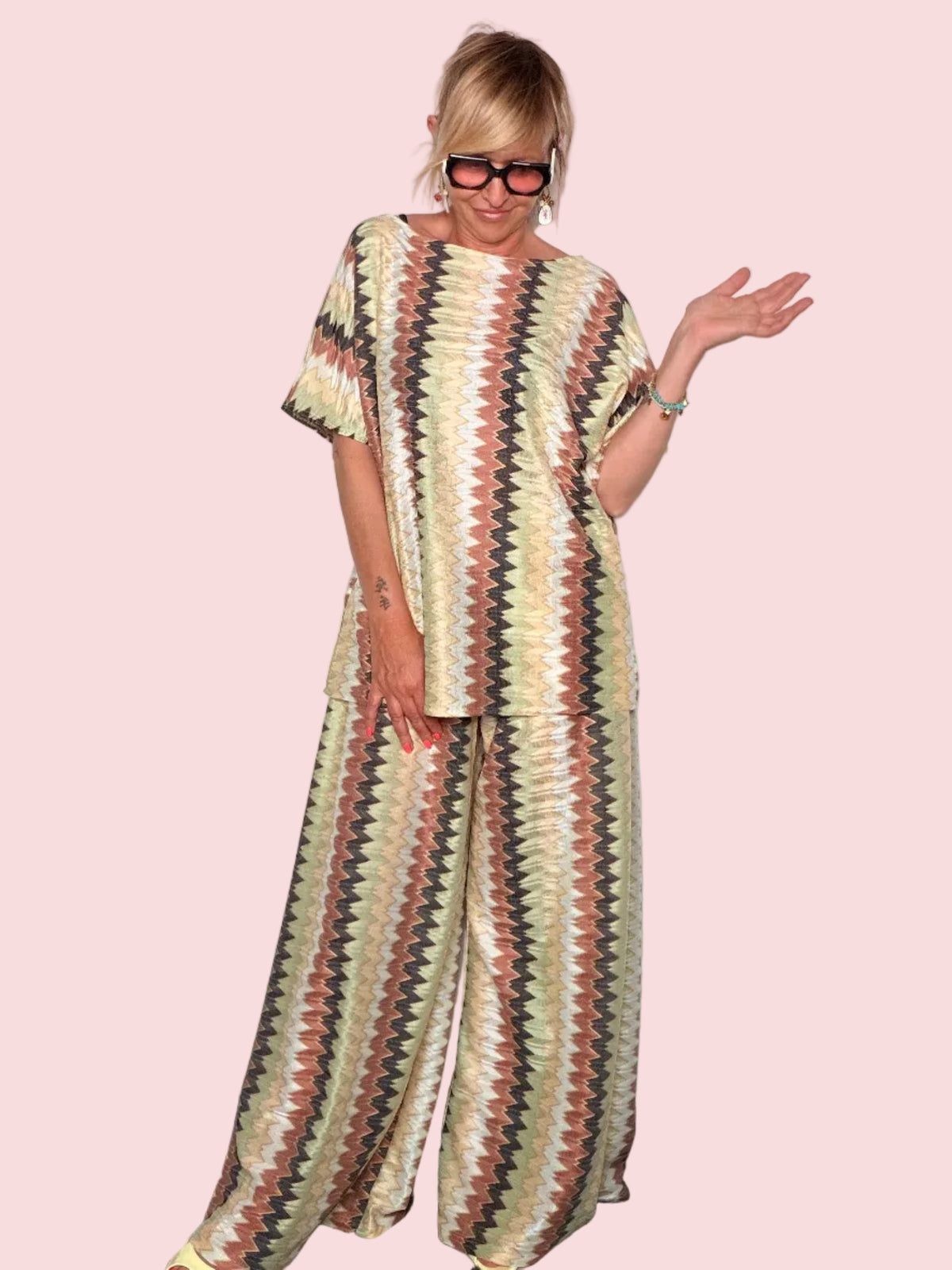 Pantalone Palazzo Chevron Zigzag con Lurex