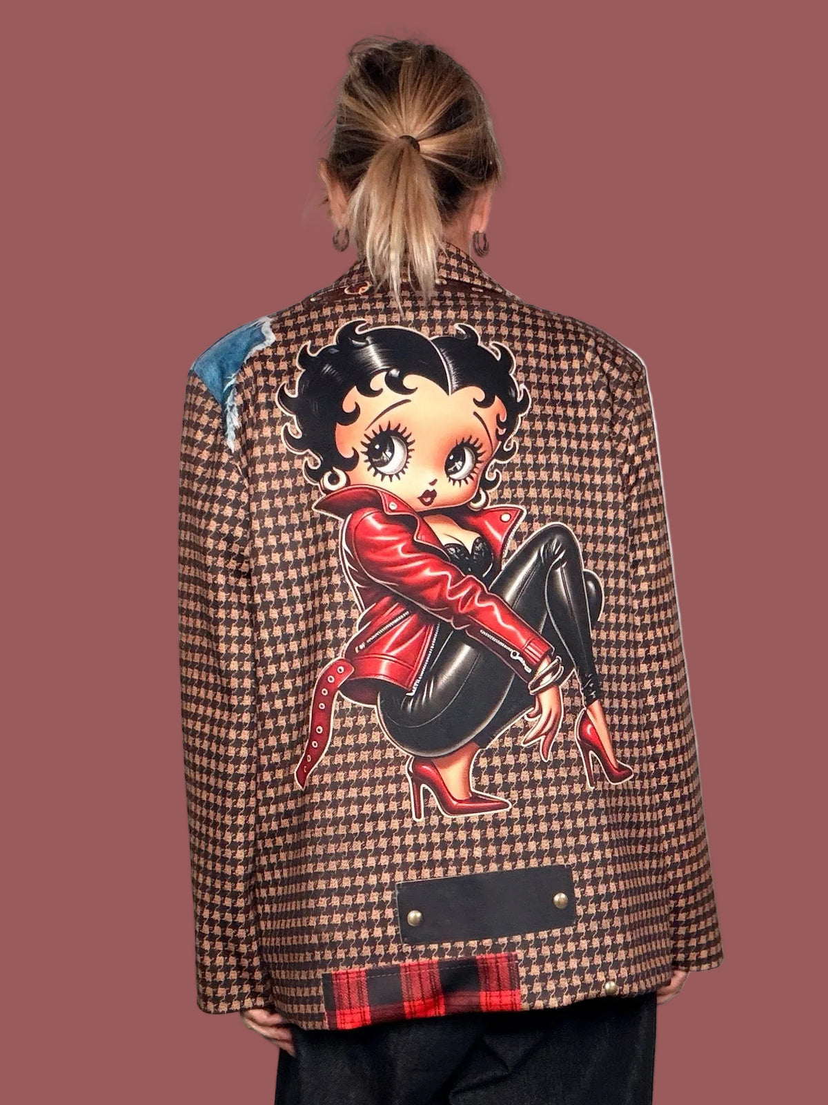 Giacca Blazer a Quadri con Grafiche Decorative