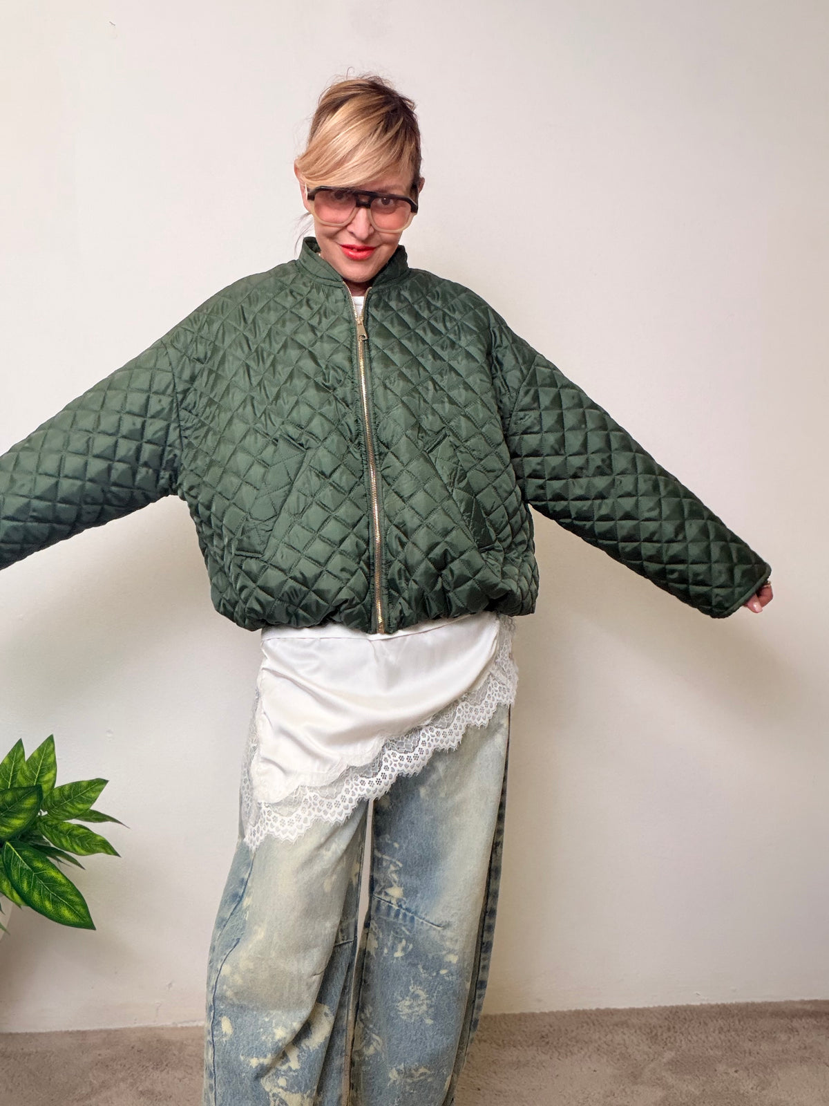 Giacca Trapuntata Oversize Verde Militare