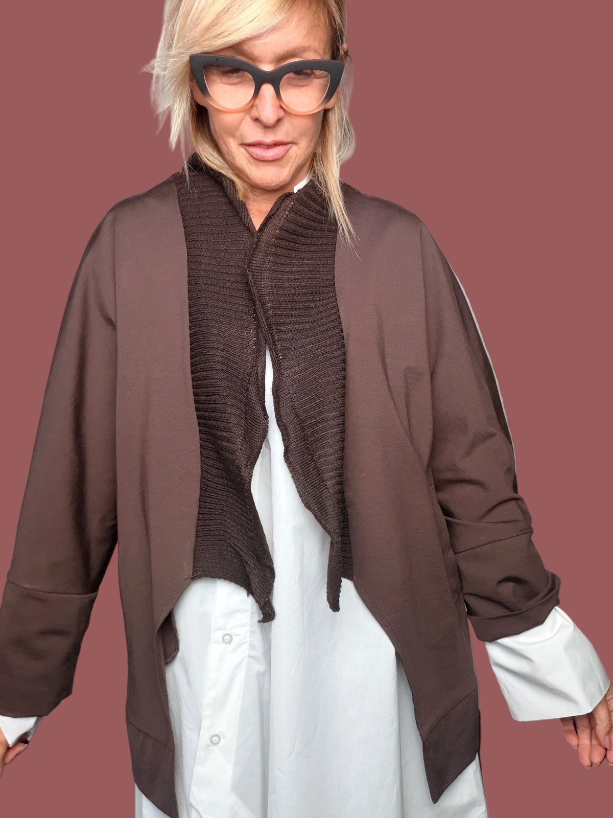 Giacca Kimono con Collo Plissé a Costine Testa di Moro Flo&Poi
