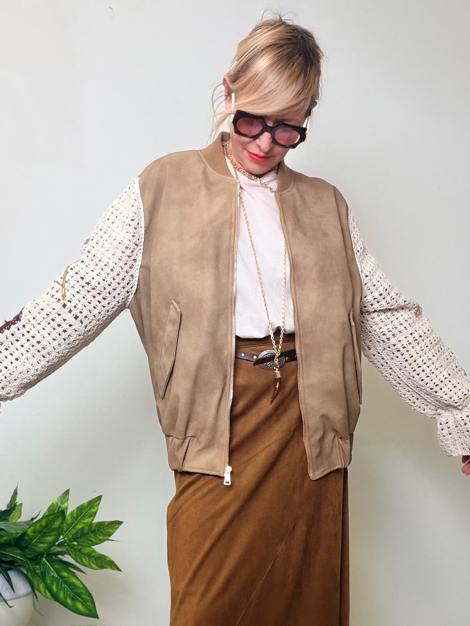 Bomber oversize beige in dainetto