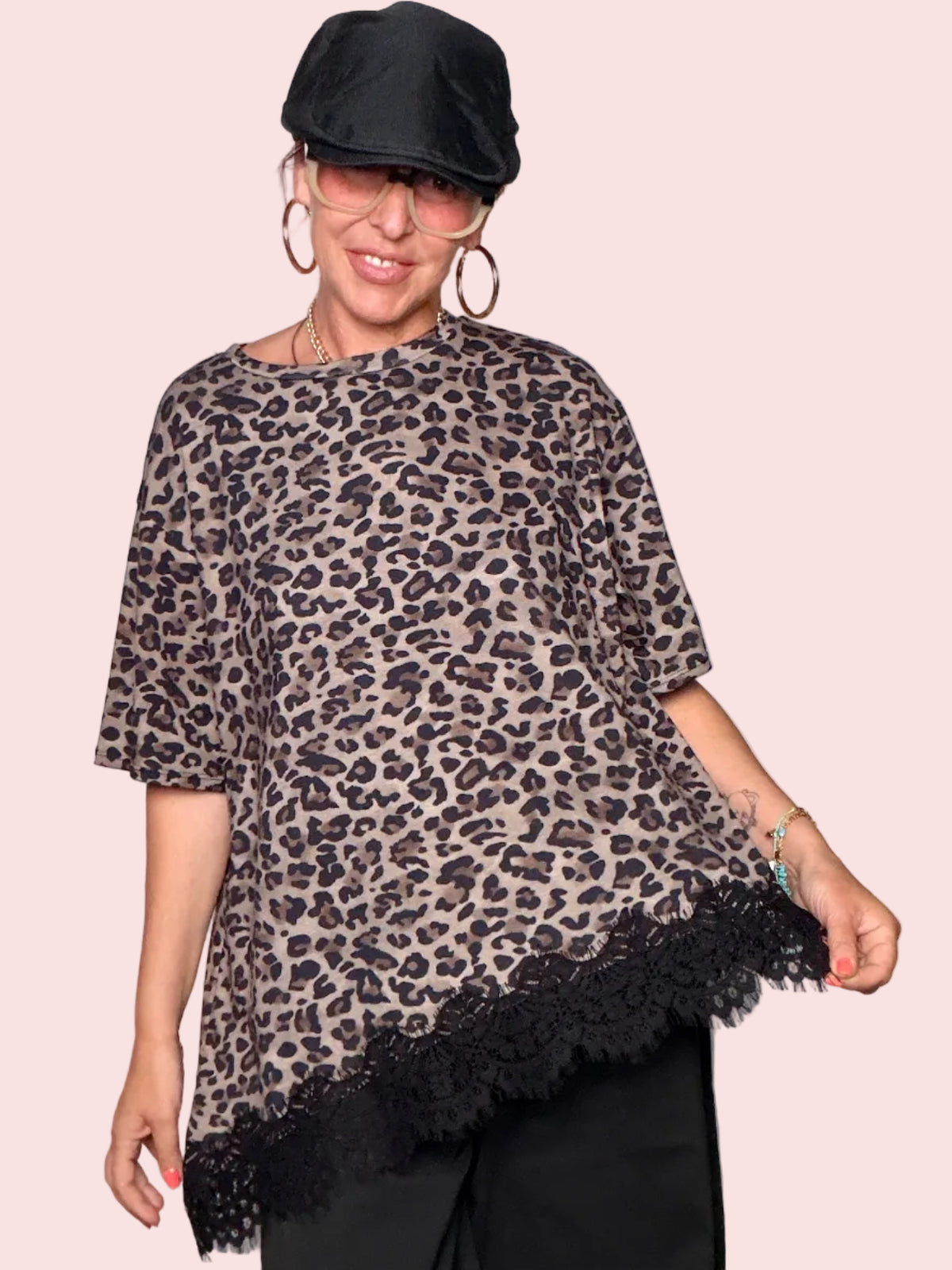 T-shirt leopardata pizzo donna Susy Star