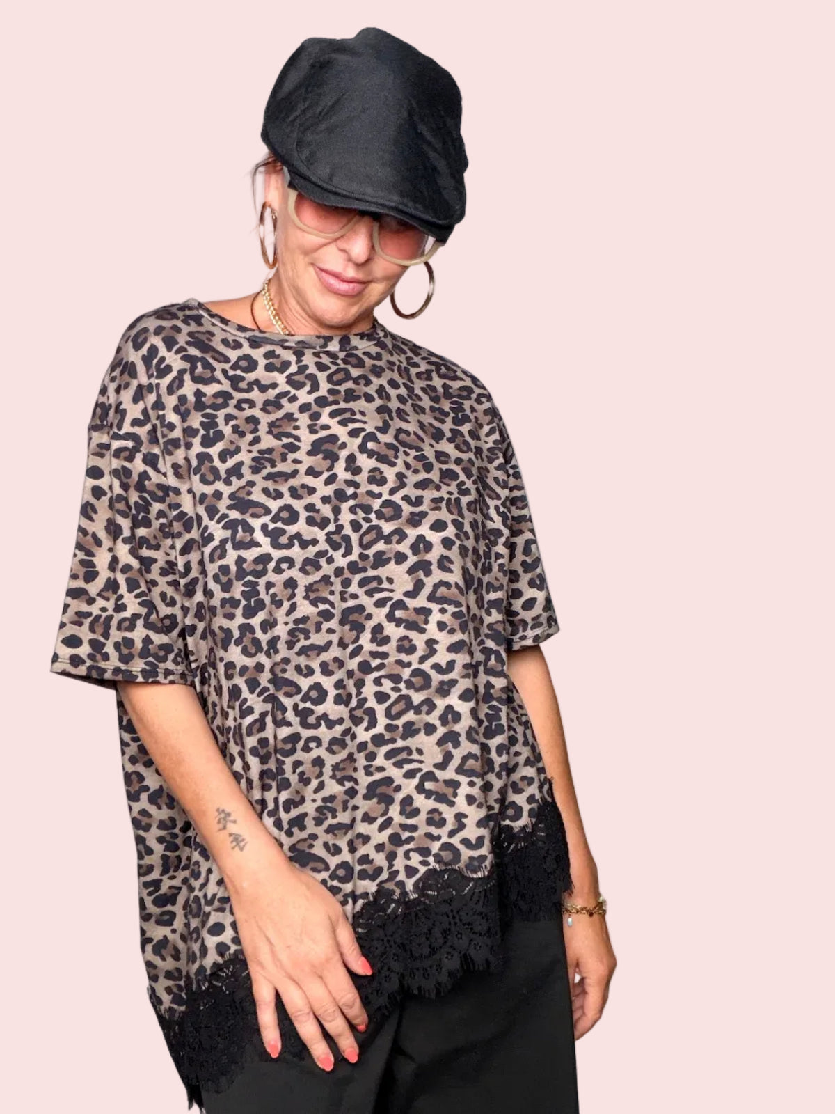 T-shirt leopardata pizzo donna Susy Star