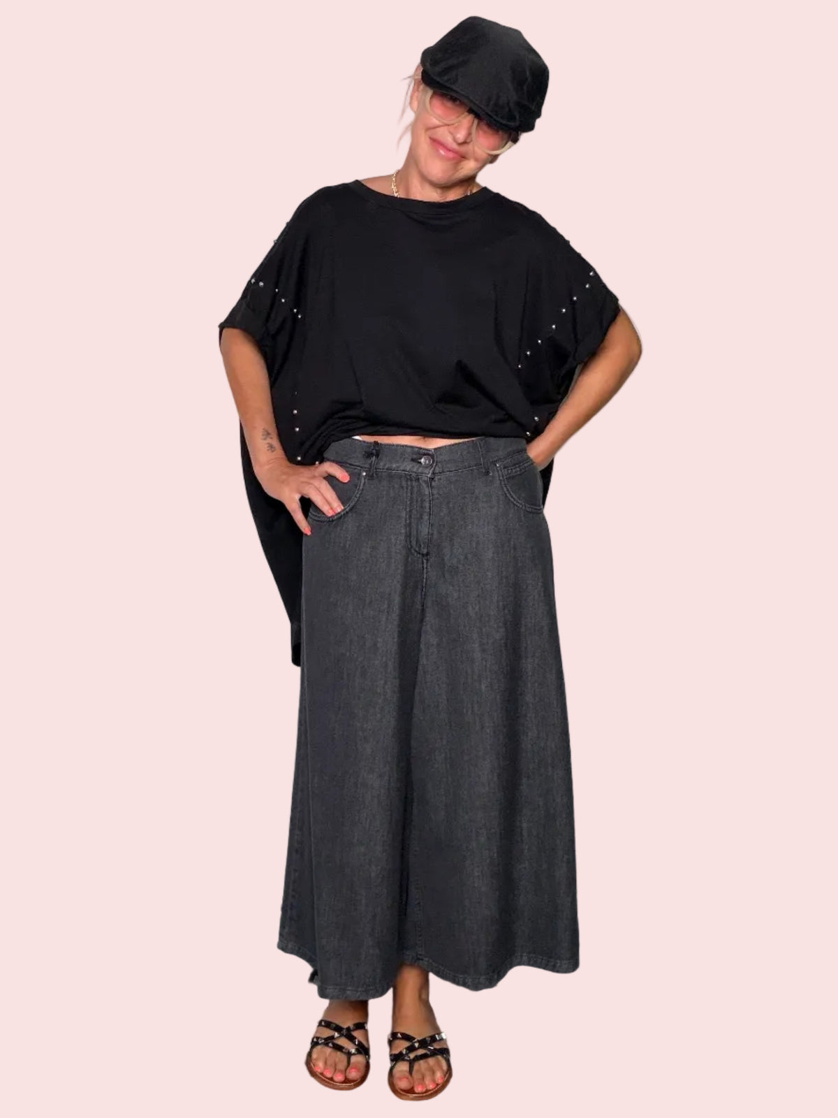 Pantagonna Denim Leggero Wide Leg — Grigio