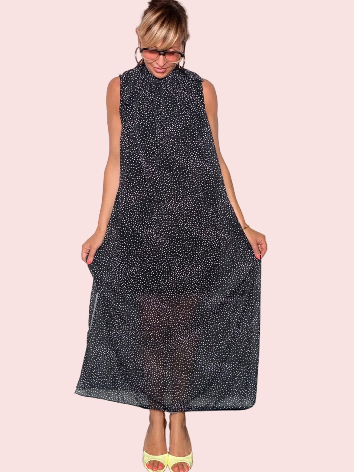 Abito Maxi a Pois — Collo con fiocco
