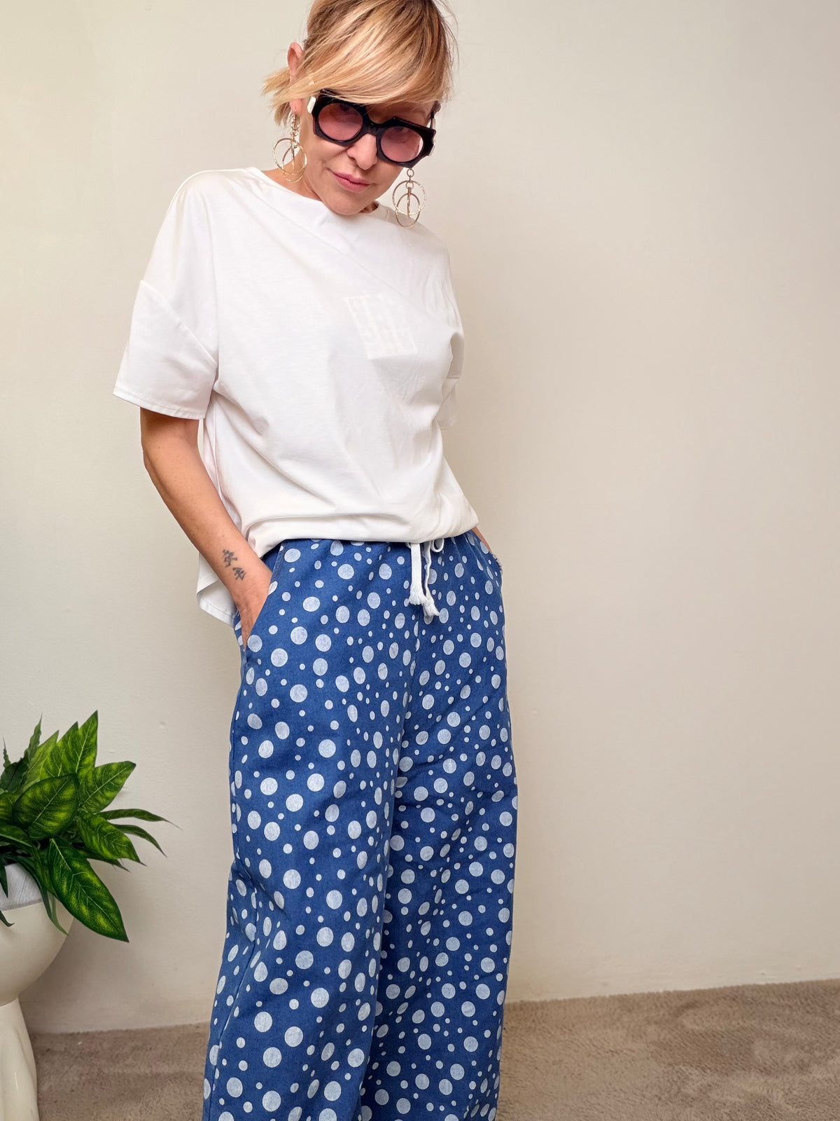Jeans Wide Leg a Pois