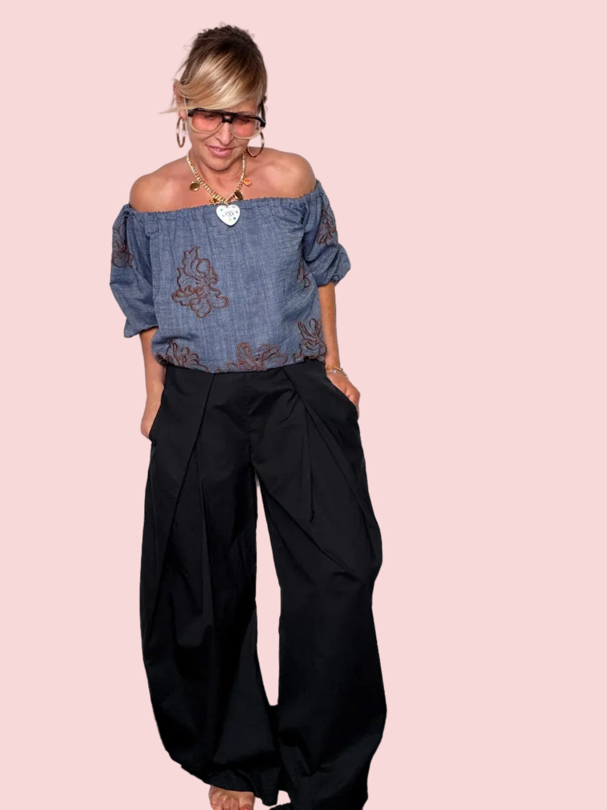 Pantalone Balloon Nero con Drappeggio