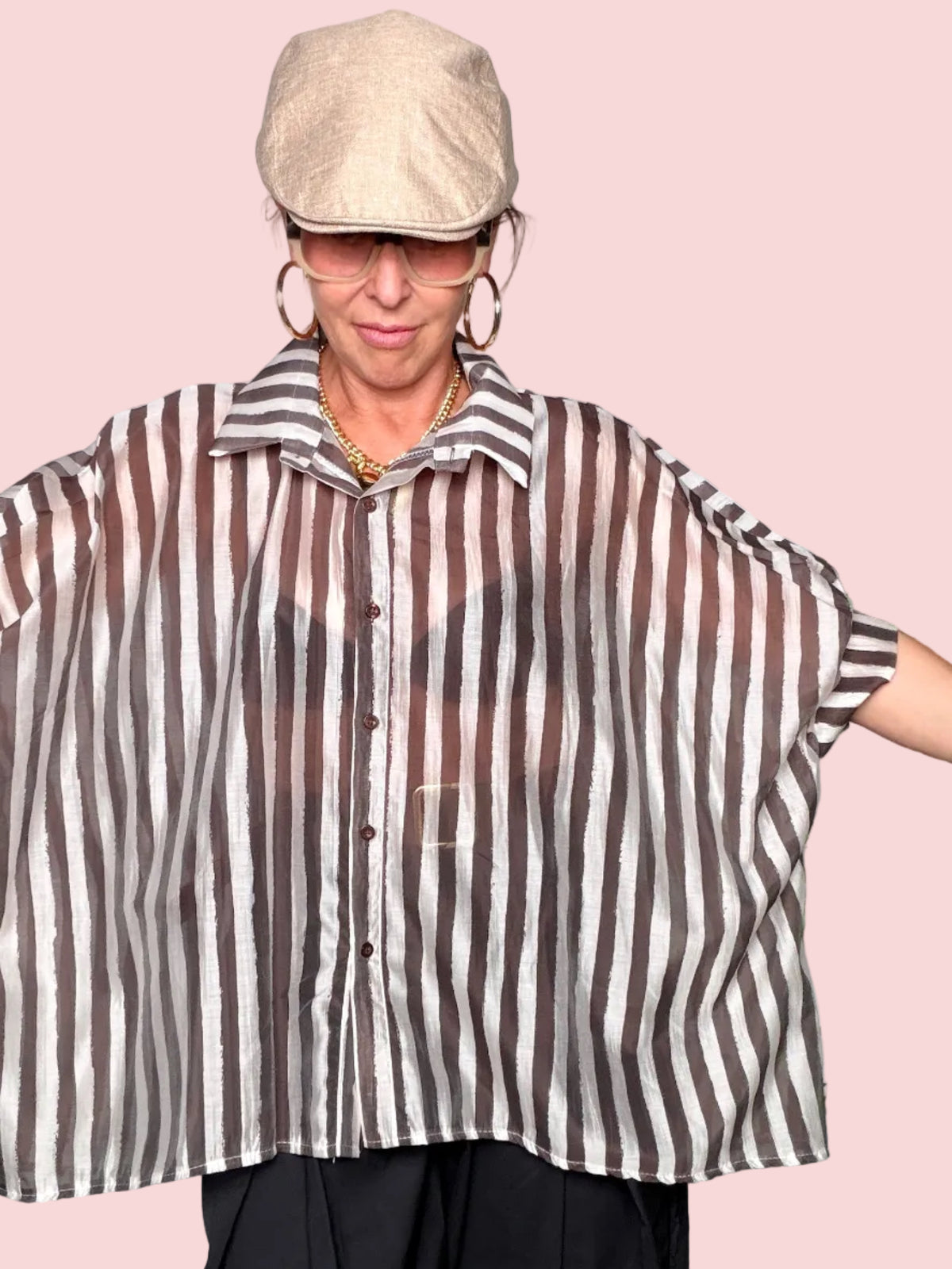 Camicia Oversize Righe Maxi Voile Semitrasparente