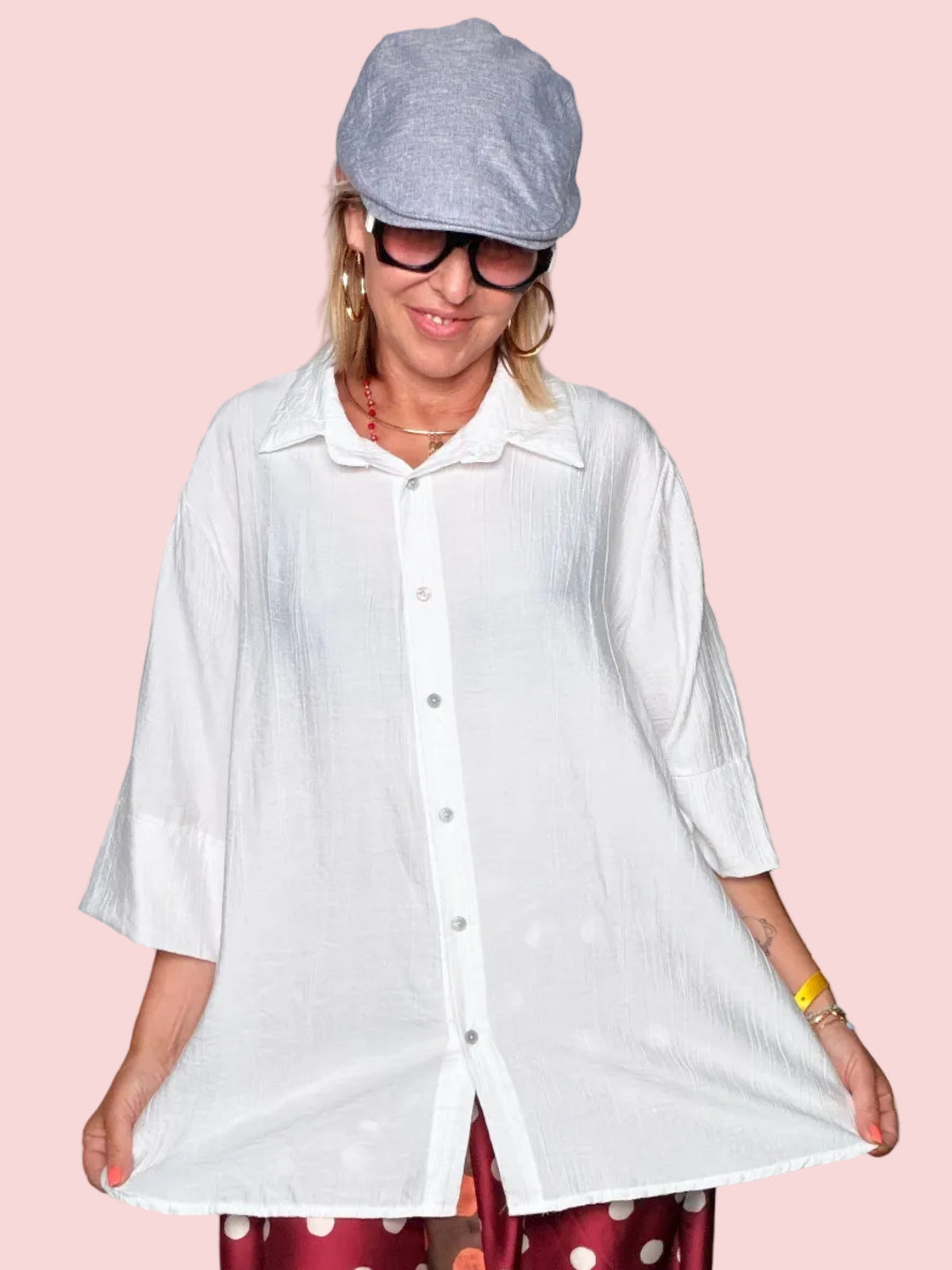 Camicia Oversize in Tessuto Crinkle – Celeste e Bianco