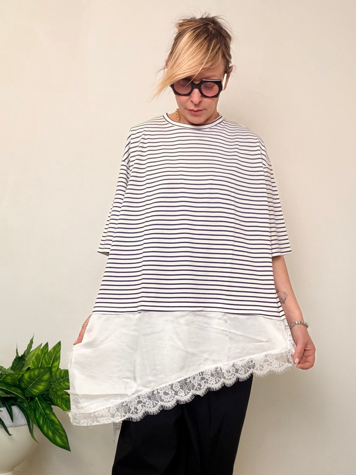 Maxi maglia riga con sottogonna