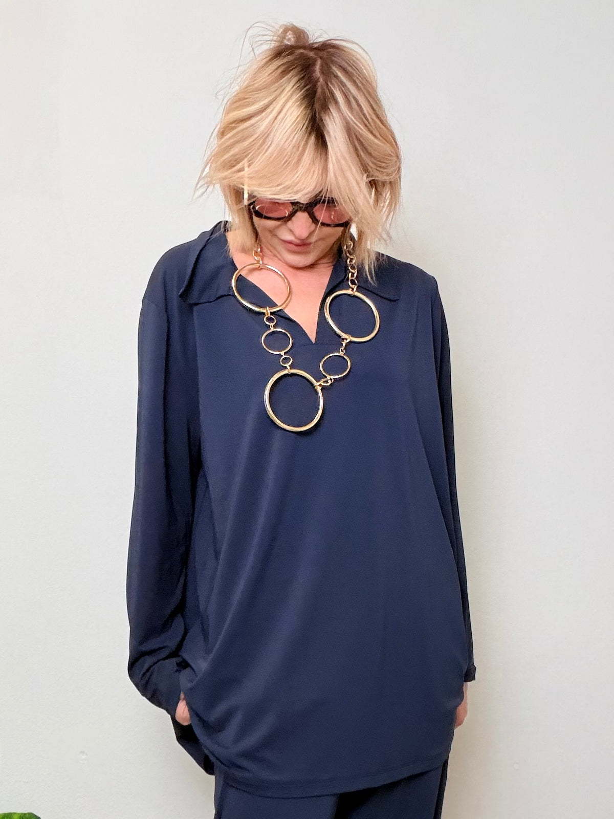Maglia Oversize Blu Navy Colletto
