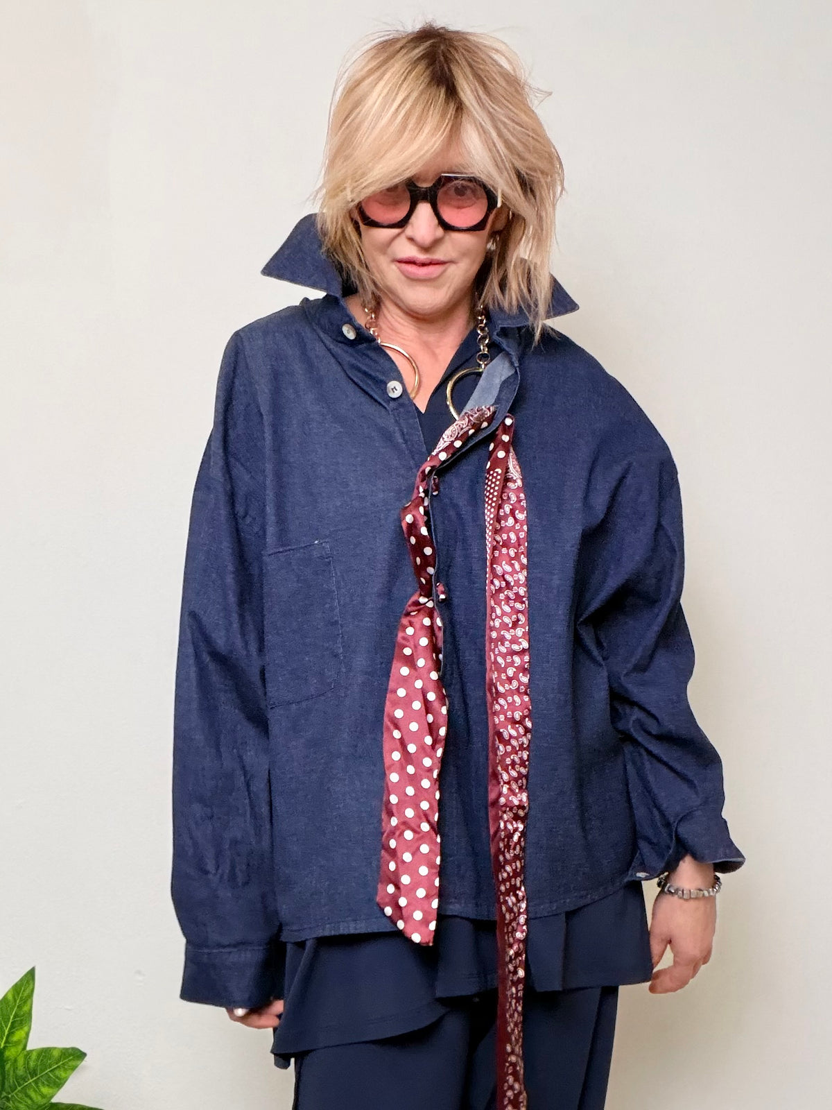 Camicia Oversize jeans con Foulard