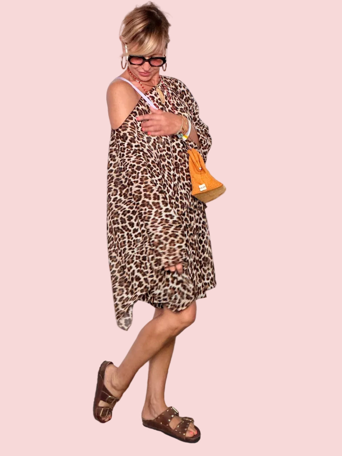 Completo Leopard – Top e Shorts Manica Pipistrello