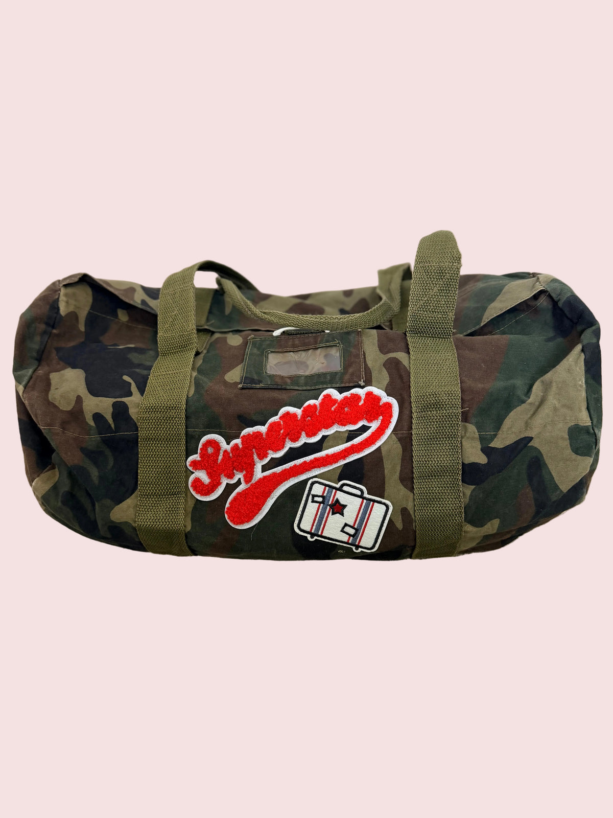 Borsa Borsone Militare Camouflage con Patch 'Happiness'
