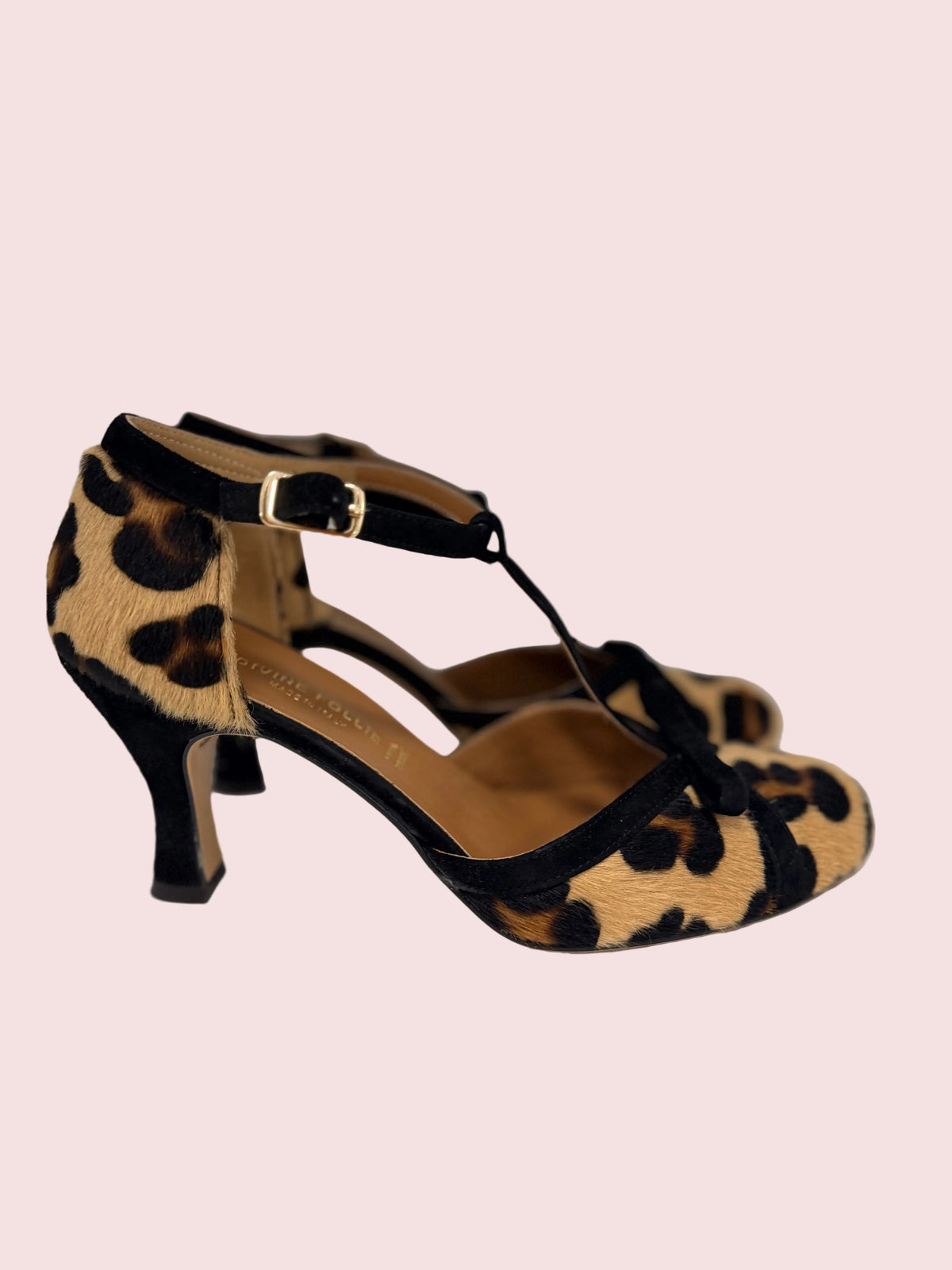 Scarpe T-Bar Stampa Leopardata con Tacco Medio