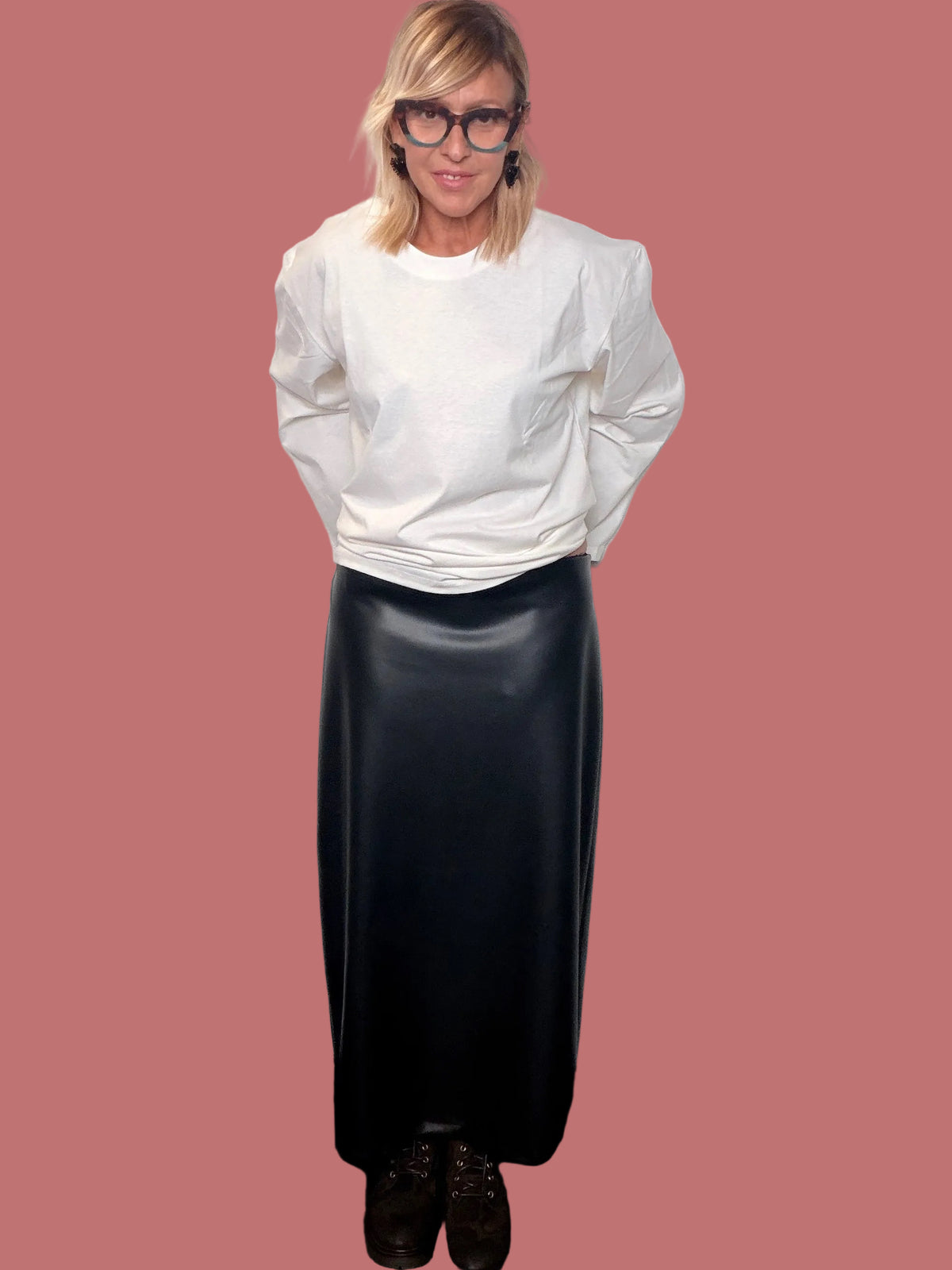 Gonna lunga in ecopelle elasticizzata con spacco