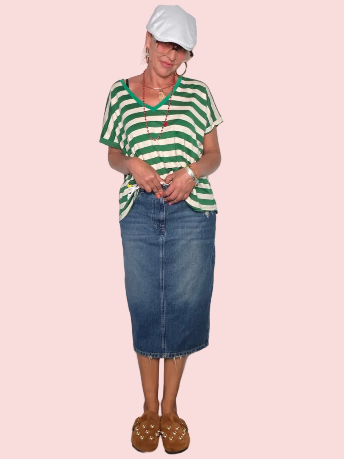 Gonna Longuette in Denim — Vita Alta con Orlo Sfrangiato