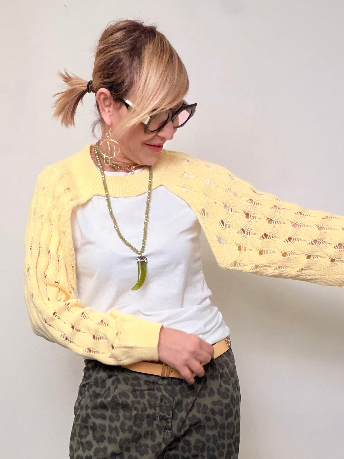 Coprispalle Maglia Traforata - Cammello e Giallo Limone