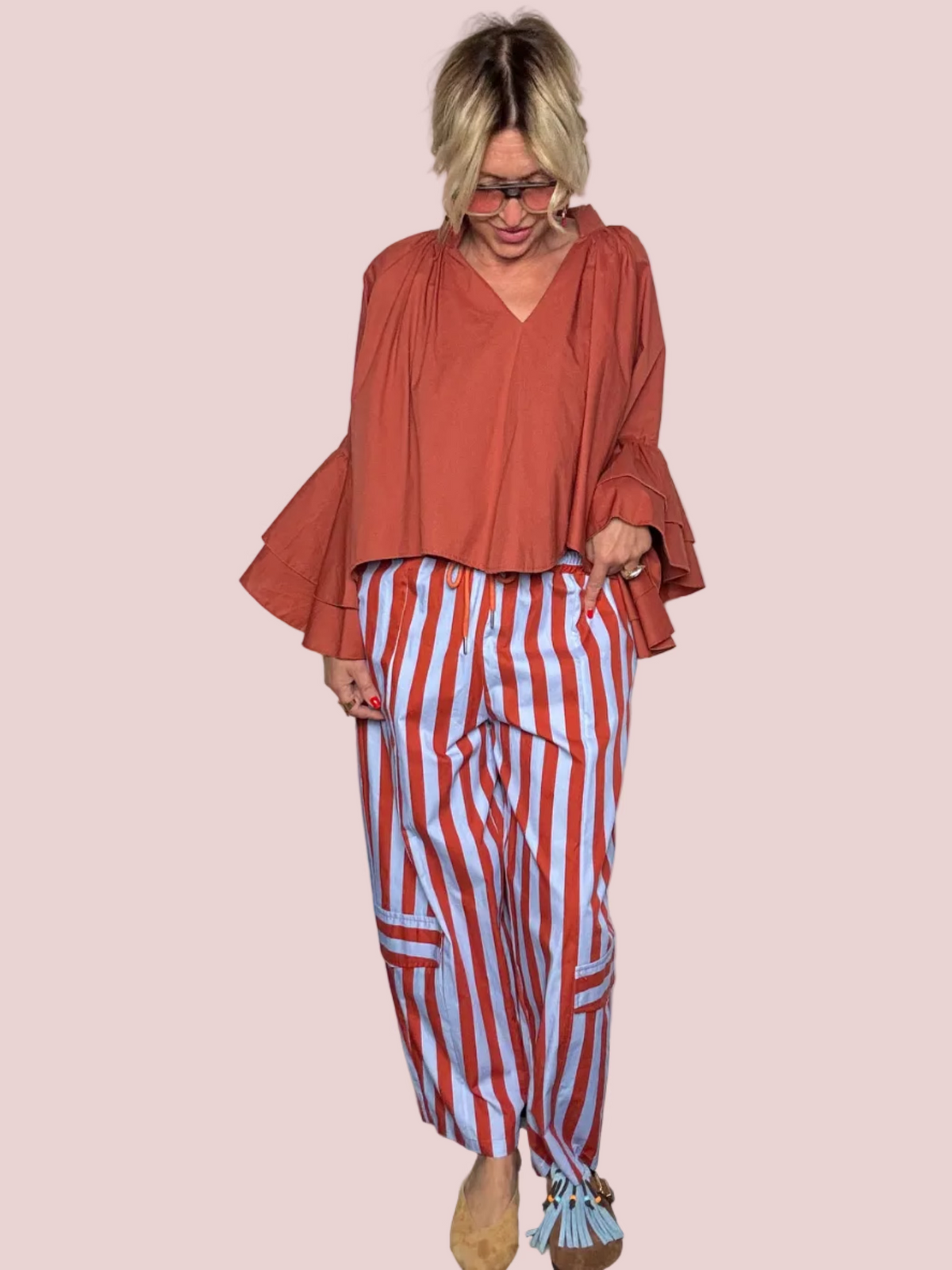 Pantalone Cargo a Righe Bold in Cotone