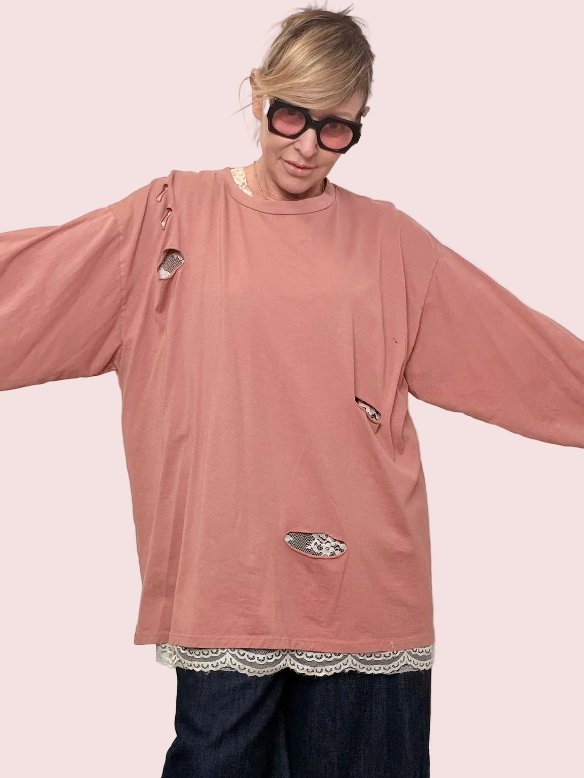 T-Shirt Over con Maglia Pizzo Sotto