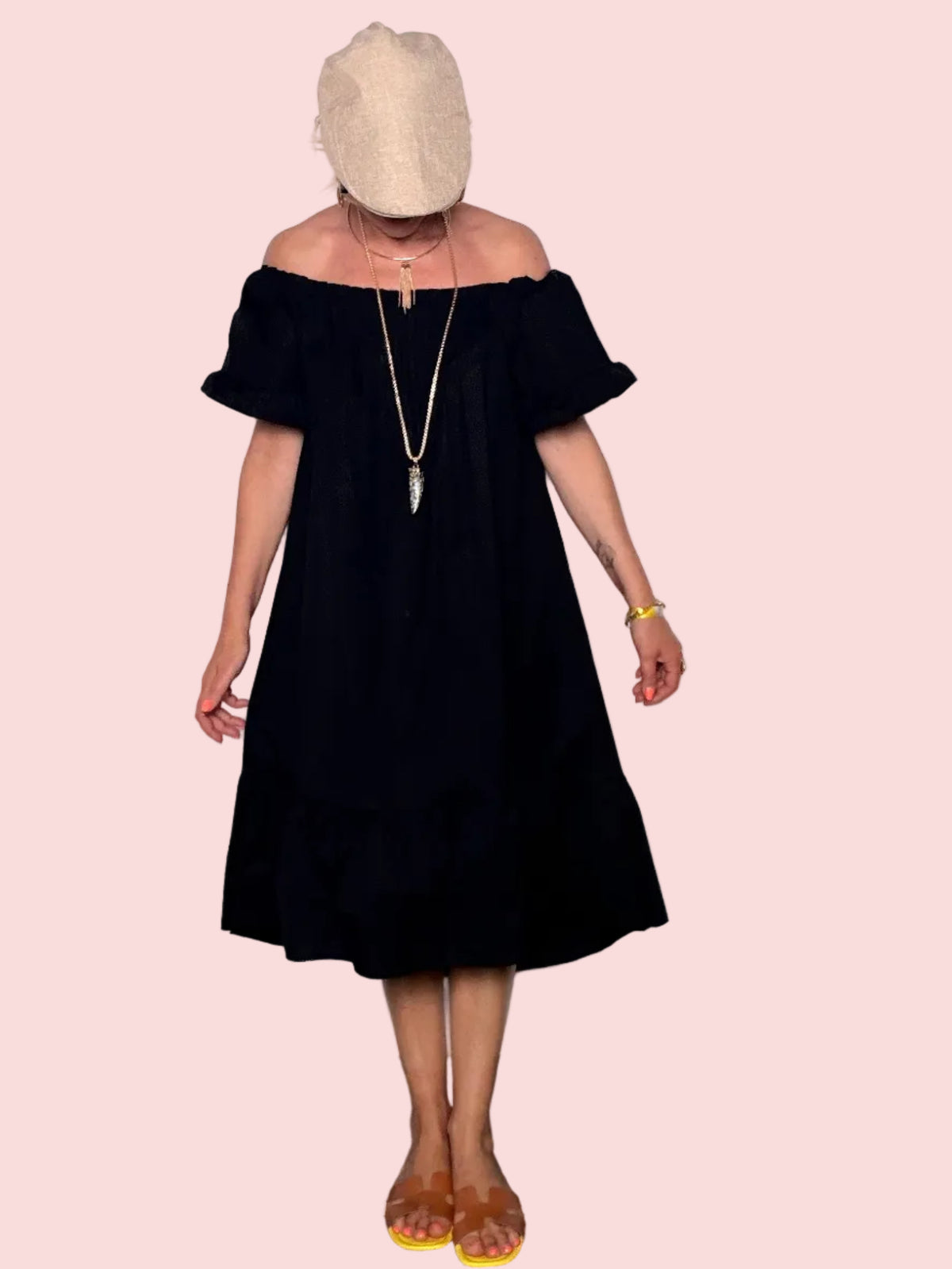 Abito Off-Shoulder in Cotone Popeline con Balza
