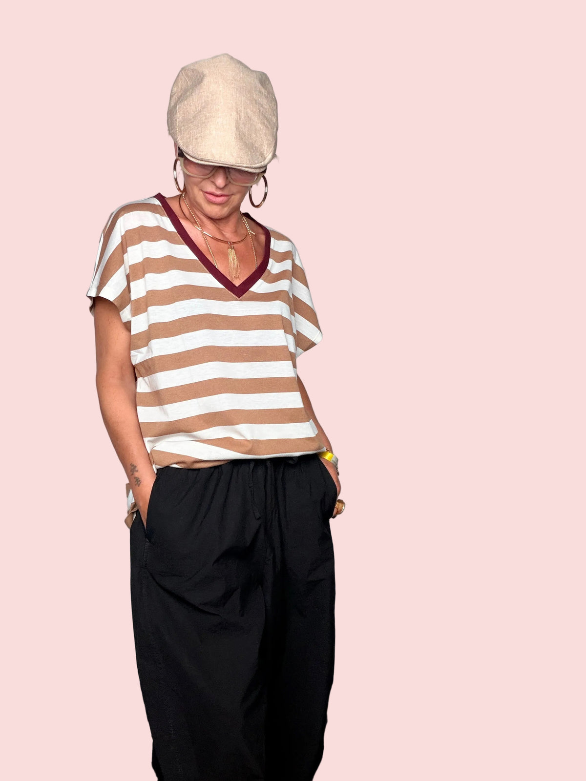 Pantalone Wide Leg in Cotone con Vita Elastica e Coulisse