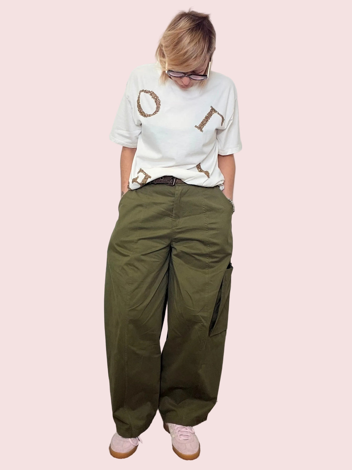 Pantaloni Cargo Verde Militare Extra Larghi a Gamba Ampia