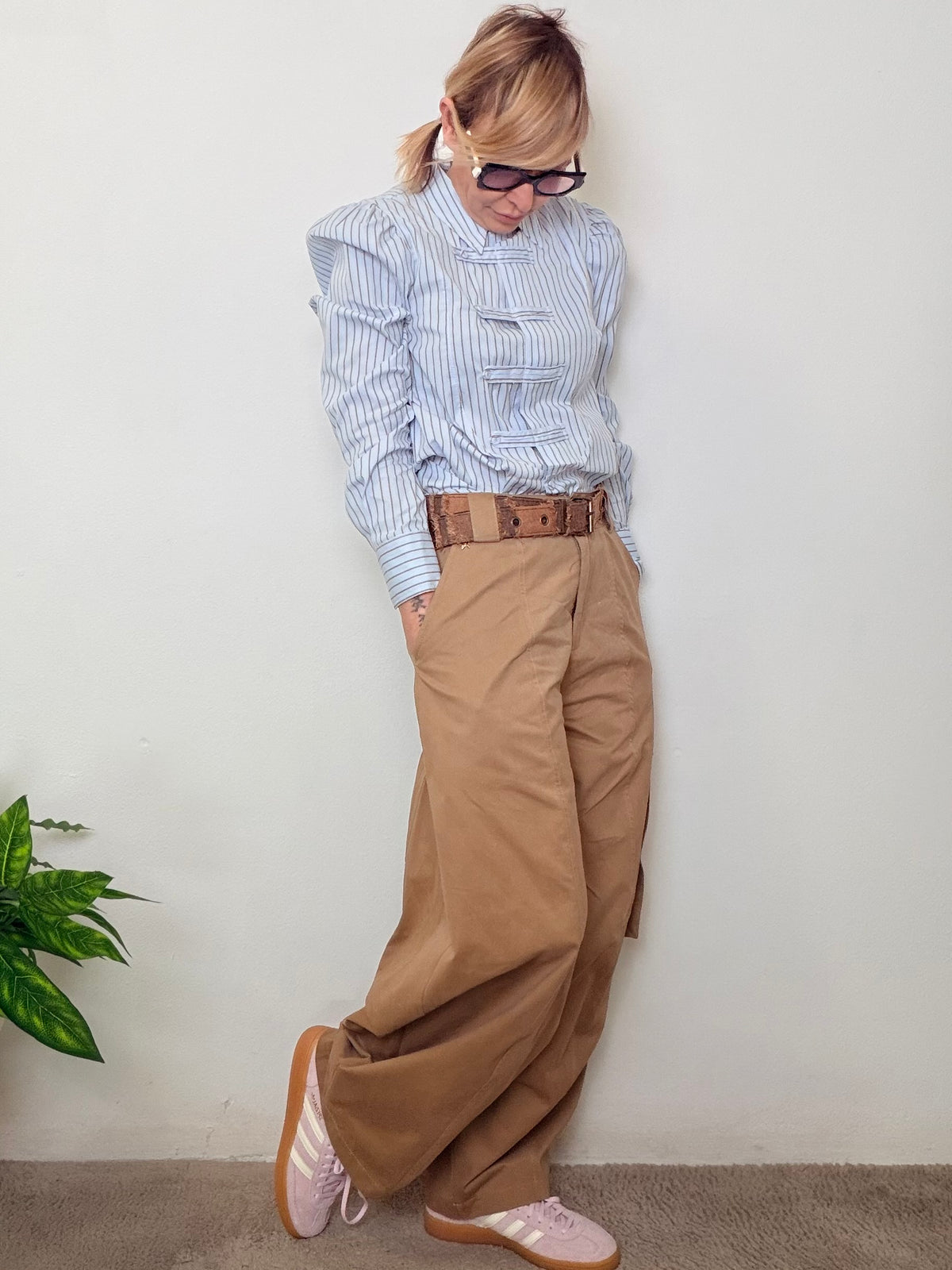 Pantaloni Cargo Verde Militare Extra Larghi a Gamba Ampia