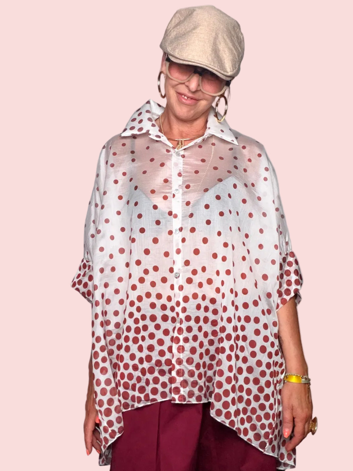 Camicia Oversize Semitrasparente a Pois