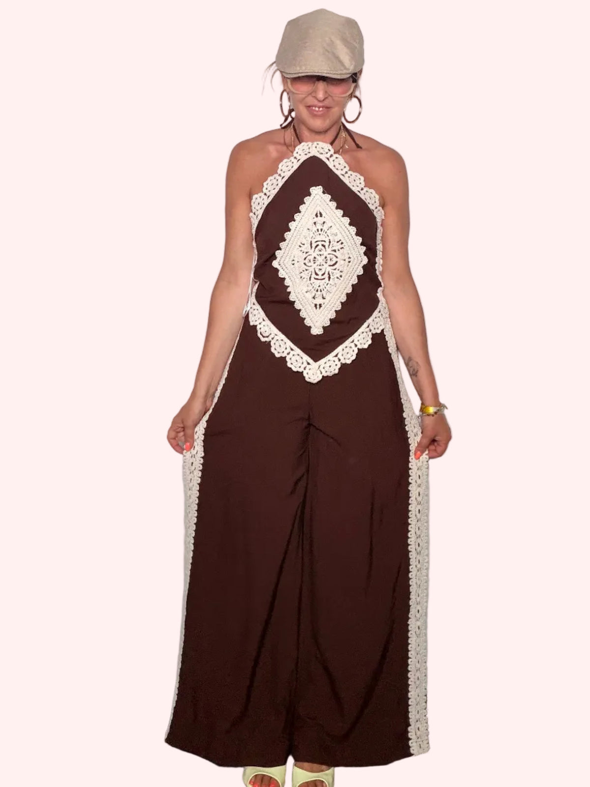 Pantalone Wide Leg con Banda in Crochet