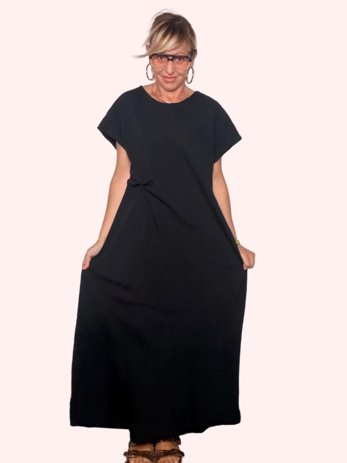Abito Maxi in Viscosa con Drappeggio Laterale