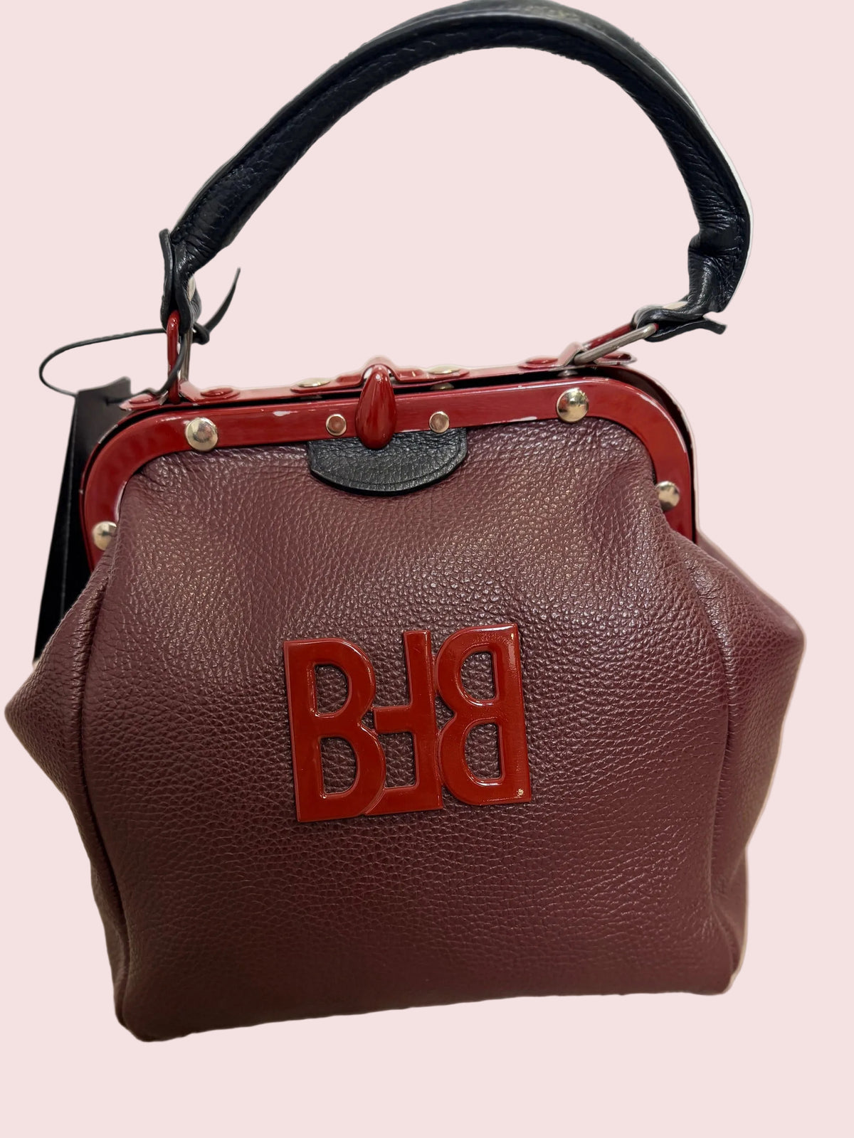 Mini Doctor Bag Cornice Metallica - Bordeaux, Nera Cuore e Fiamme