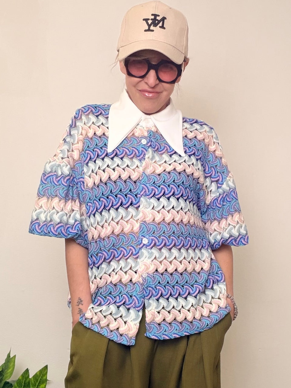 Polo Righe Colletto Bianco Oversize - Rosa e Azzurro